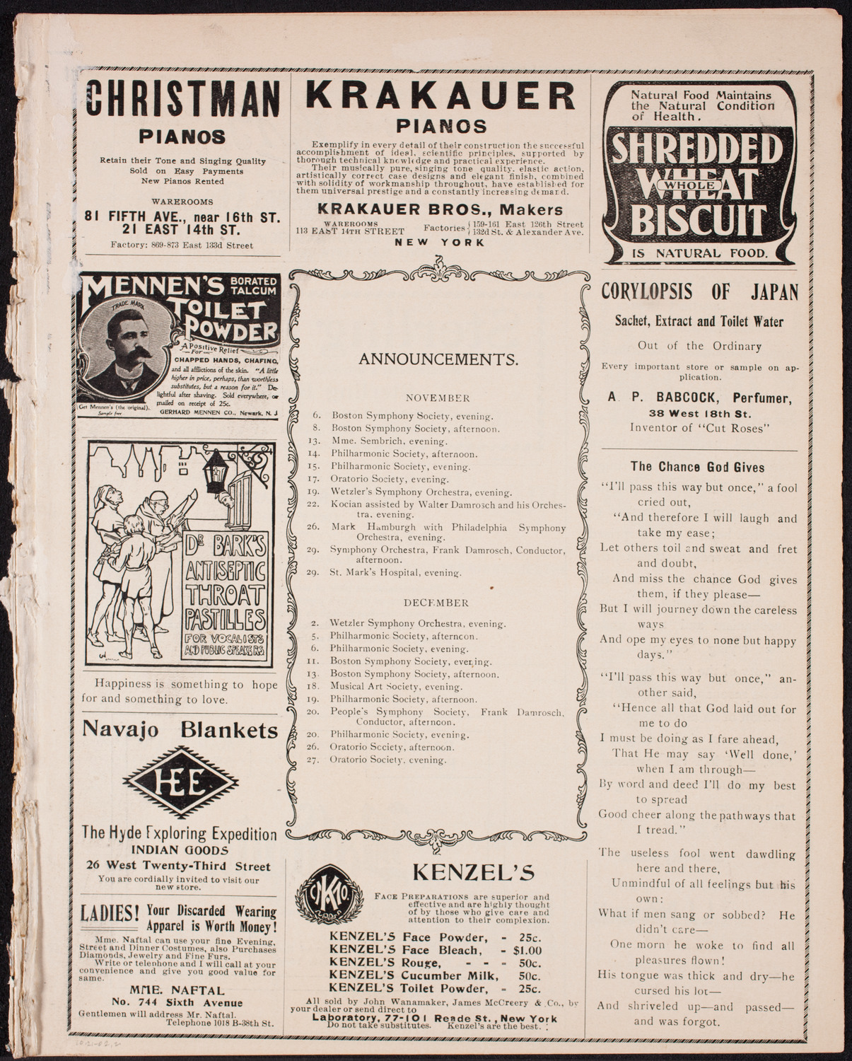 Raoul Pugno with Symphony Orchestra, October 21, 1902, program page 3