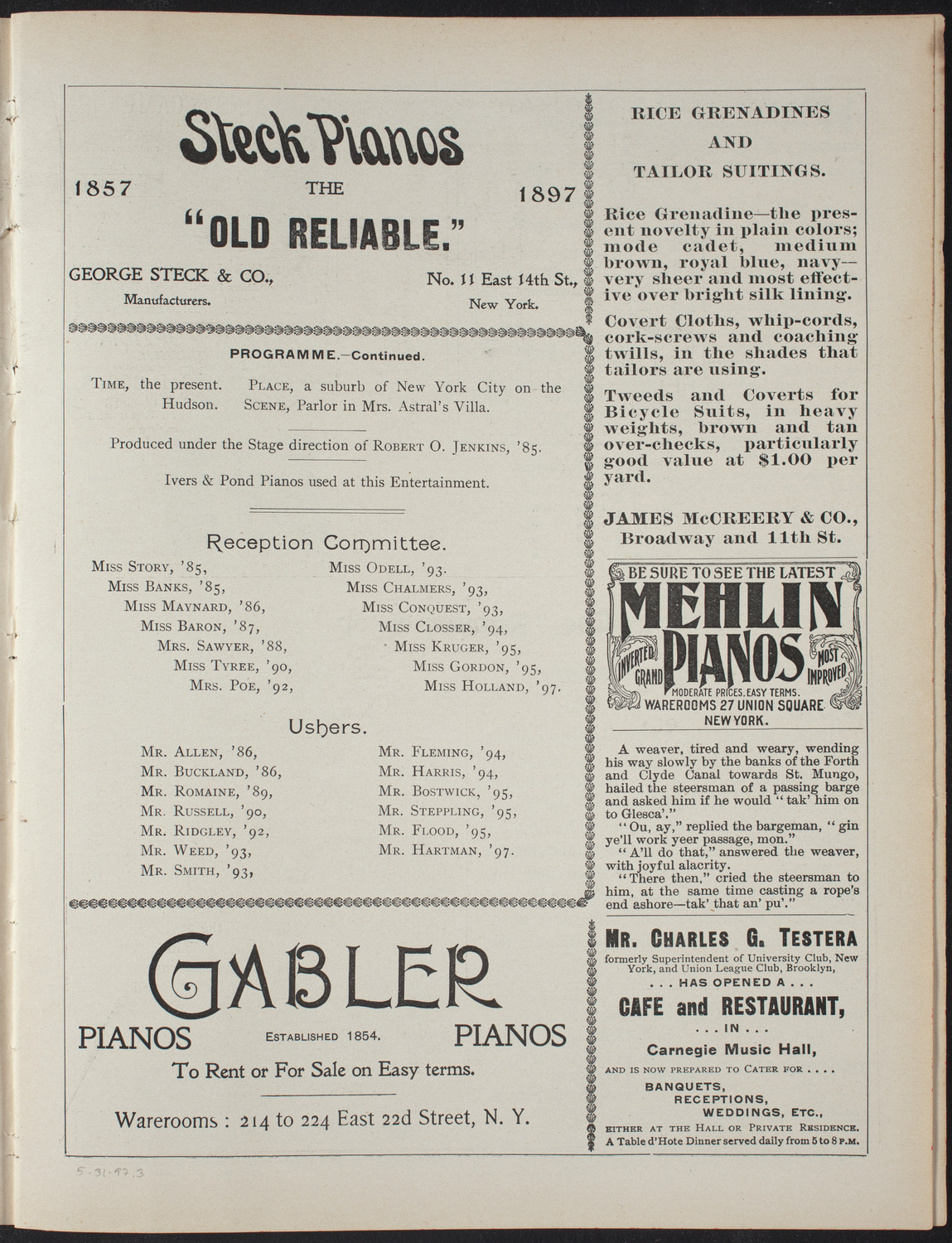 American Academy of Dramatic Arts Alumni Society, May 31, 1897, program page 5