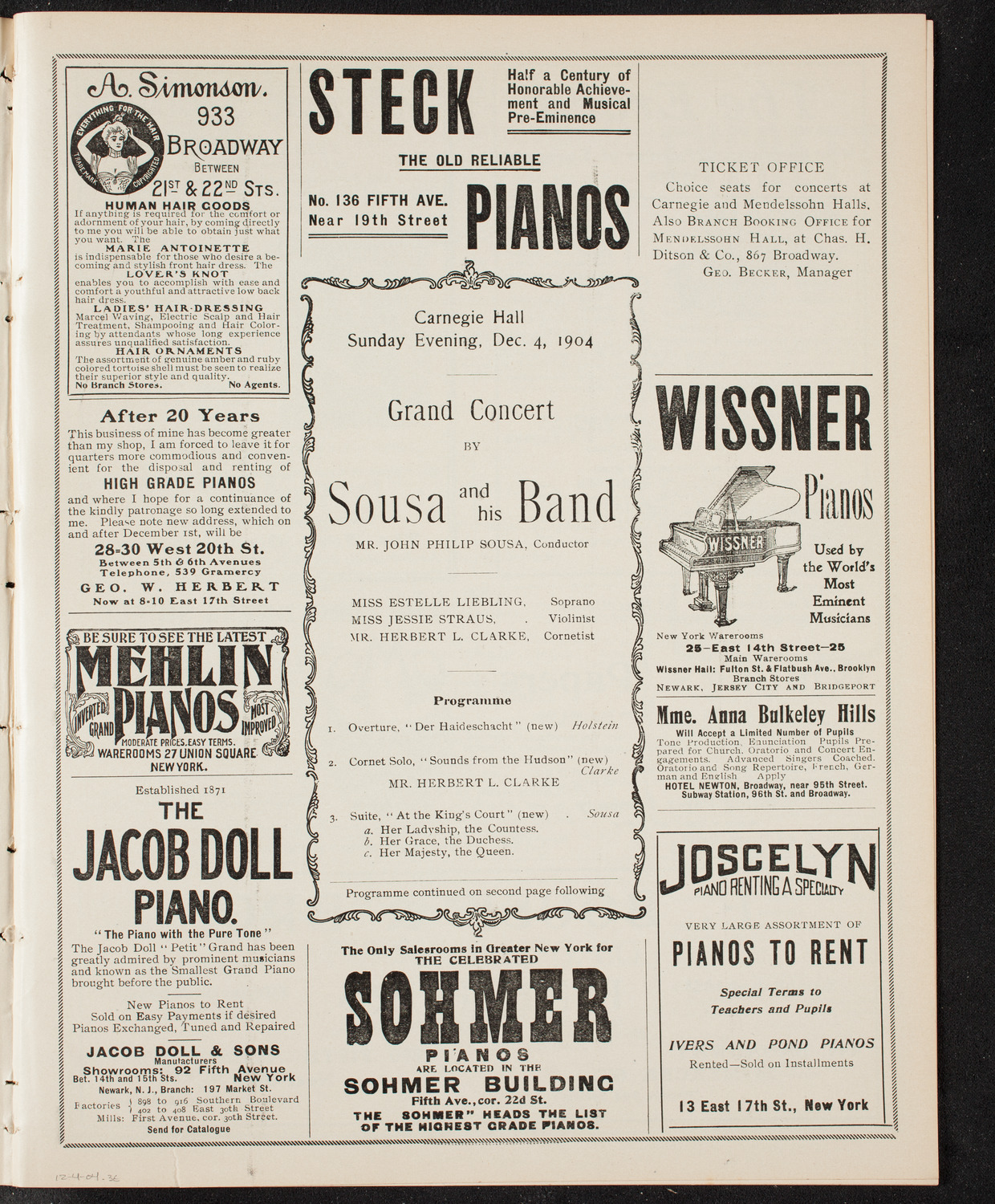 Sousa and His Band, December 4, 1904, program page 5