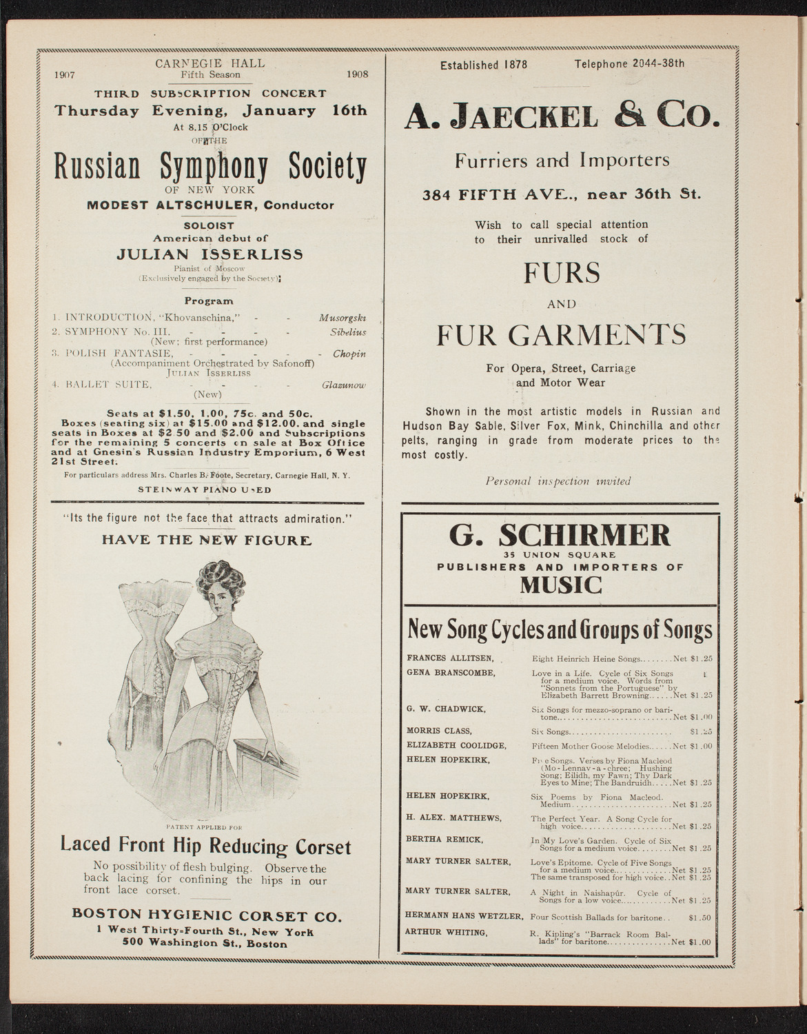 New York Symphony Orchestra, December 22, 1907, program page 8