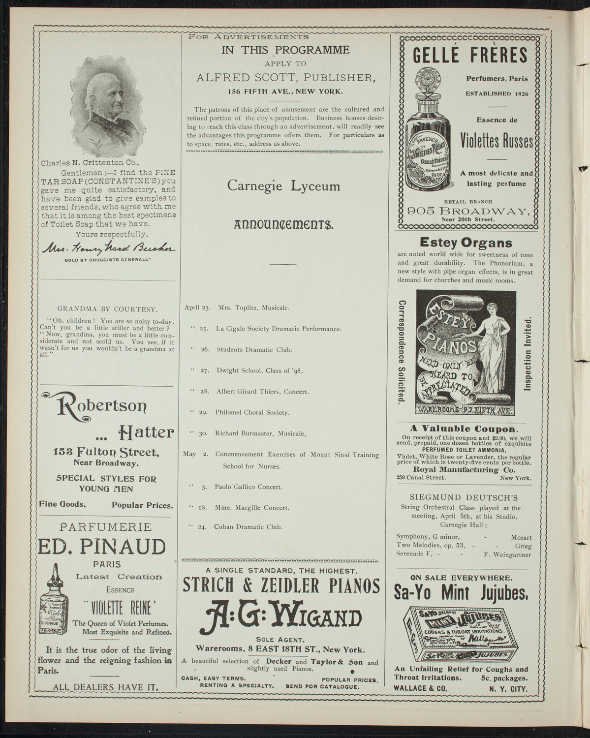 The Merrymakers, April 22, 1898, program page 2