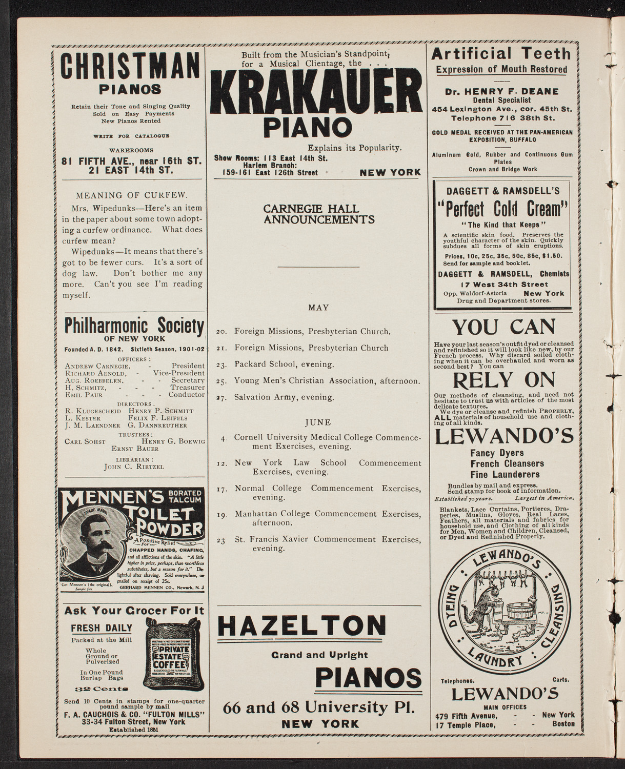 Graduation: New York College of Dentistry, May 19, 1902, program page 2