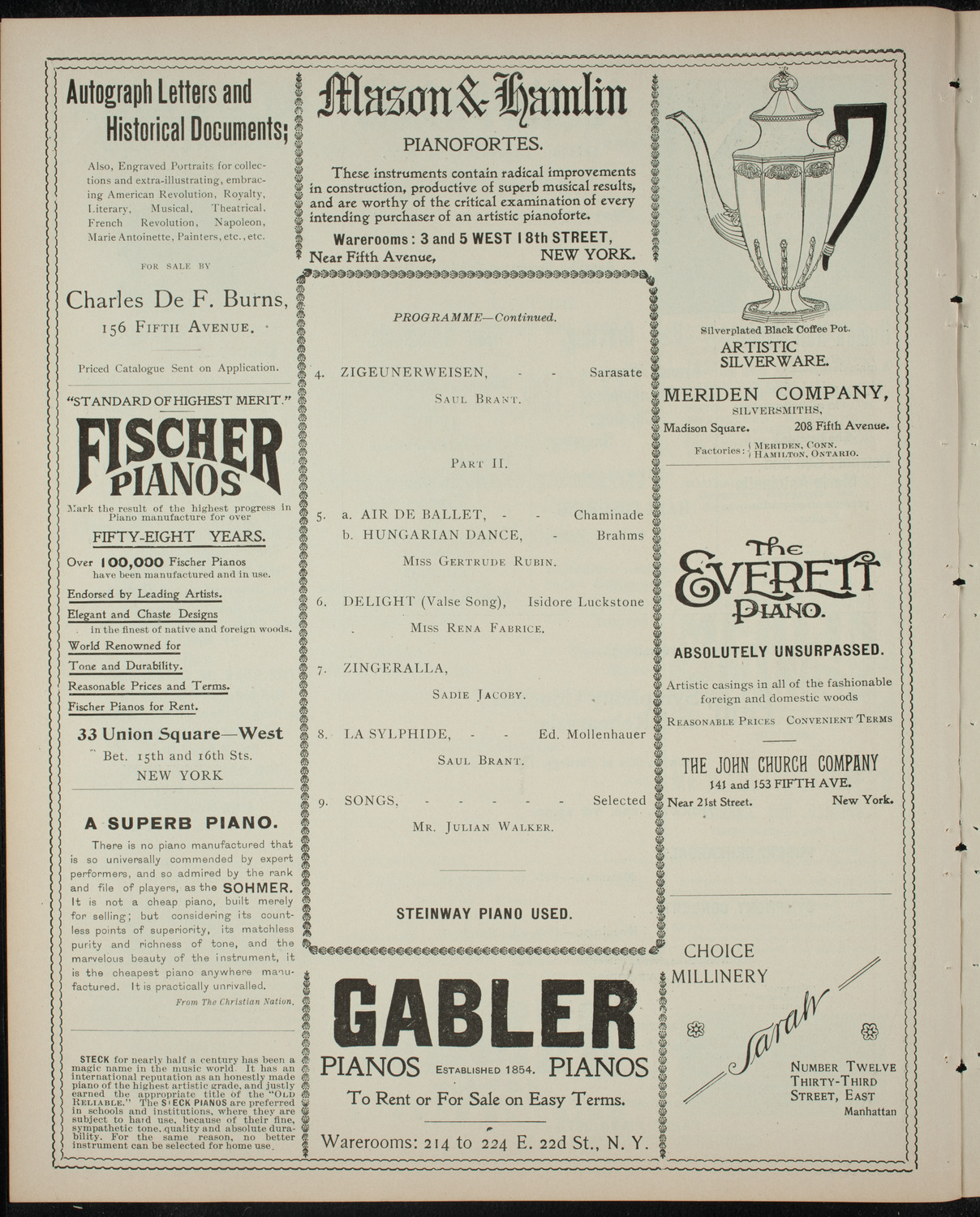 Saul Brant and Others/ Benefit: Kurnick Benevolent Association, January 29, 1899, program page 6