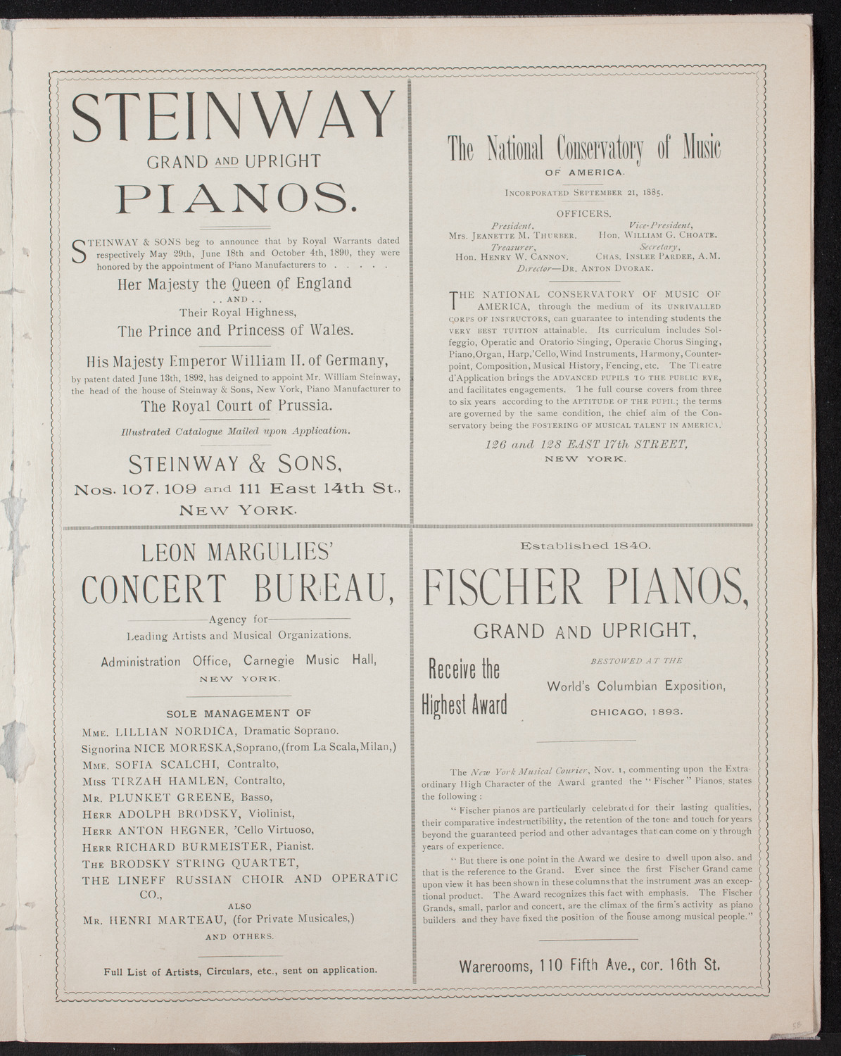 New York Philharmonic, November 18, 1893, program page 5