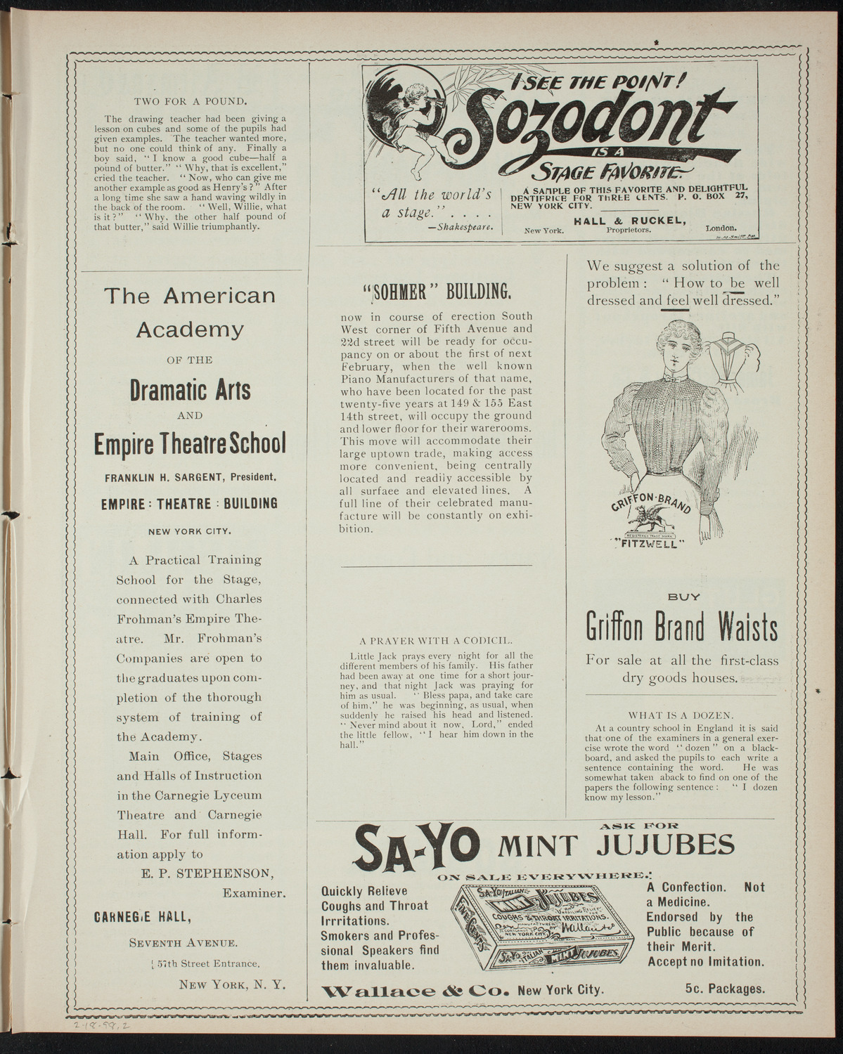 Amateur Comedy Club, February 18, 1898, program page 3