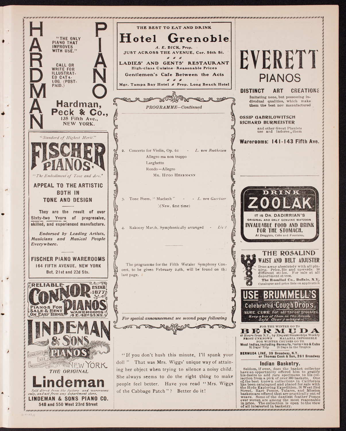 Wetzler Symphony Orchestra, February 5, 1903, program page 7