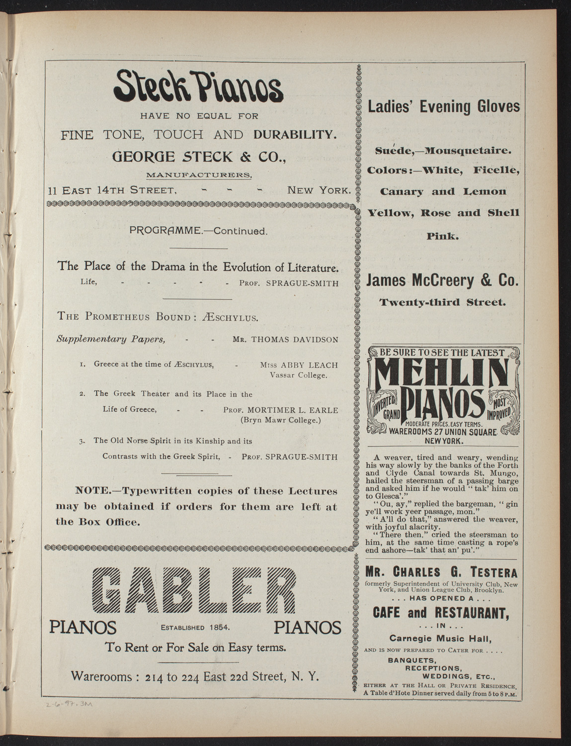 Saturday Morning Conferences on Comparative Literature, February 6, 1897, program page 5