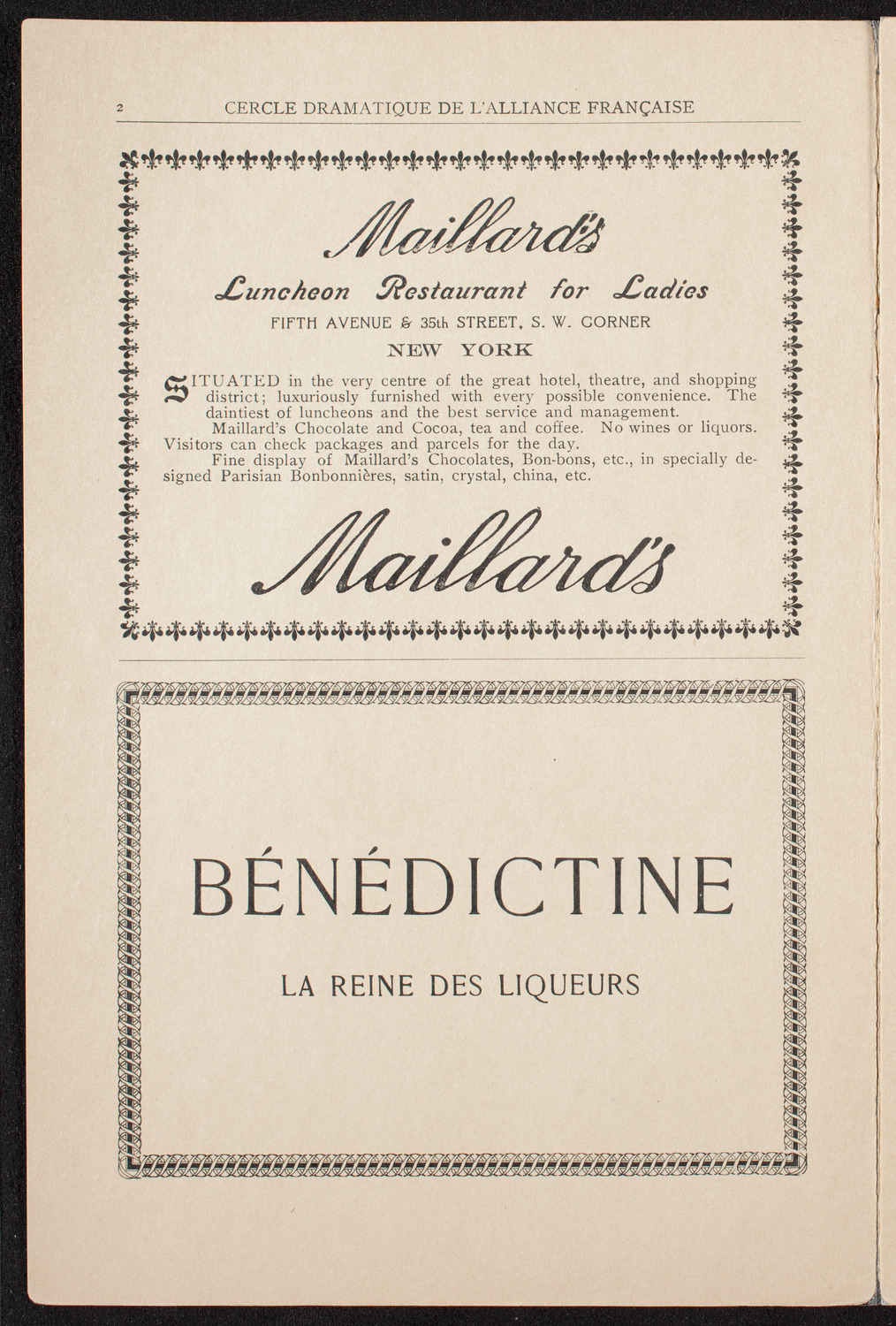 Cercle Dramatique de l'Alliance Française de New York, March 27, 1909, program page 2