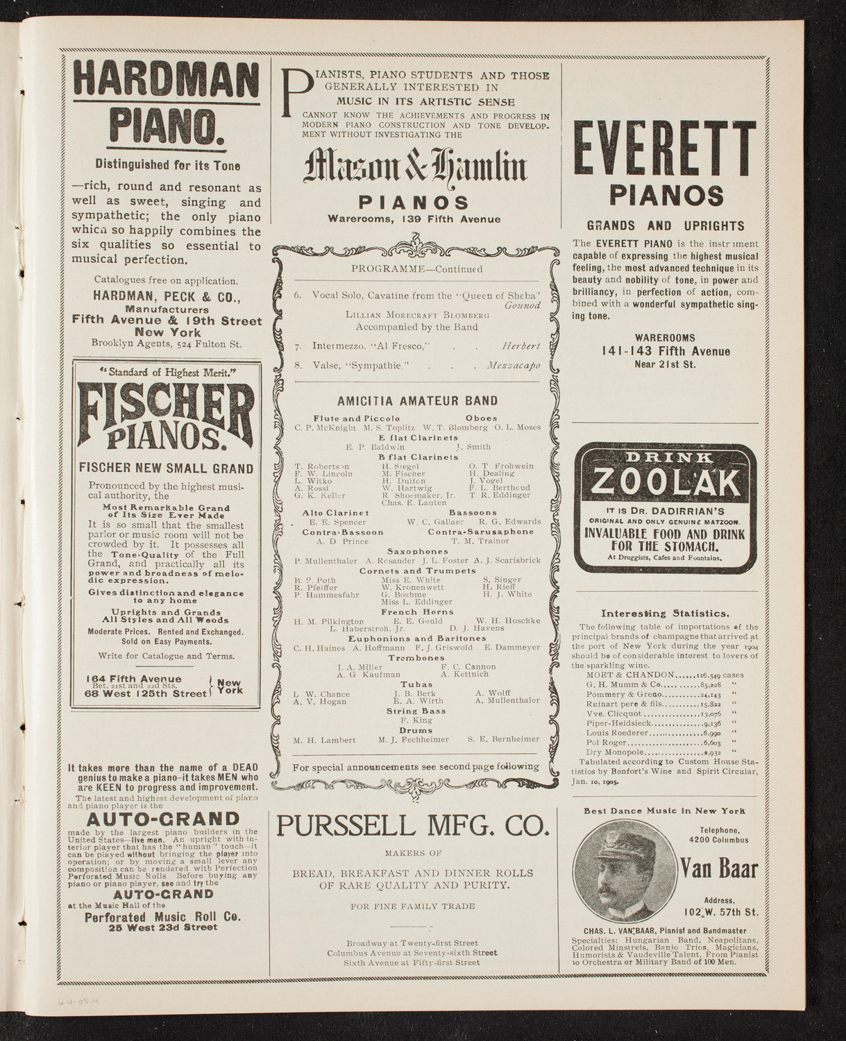 Amicitia Amateur Band, June 4, 1905, program page 7