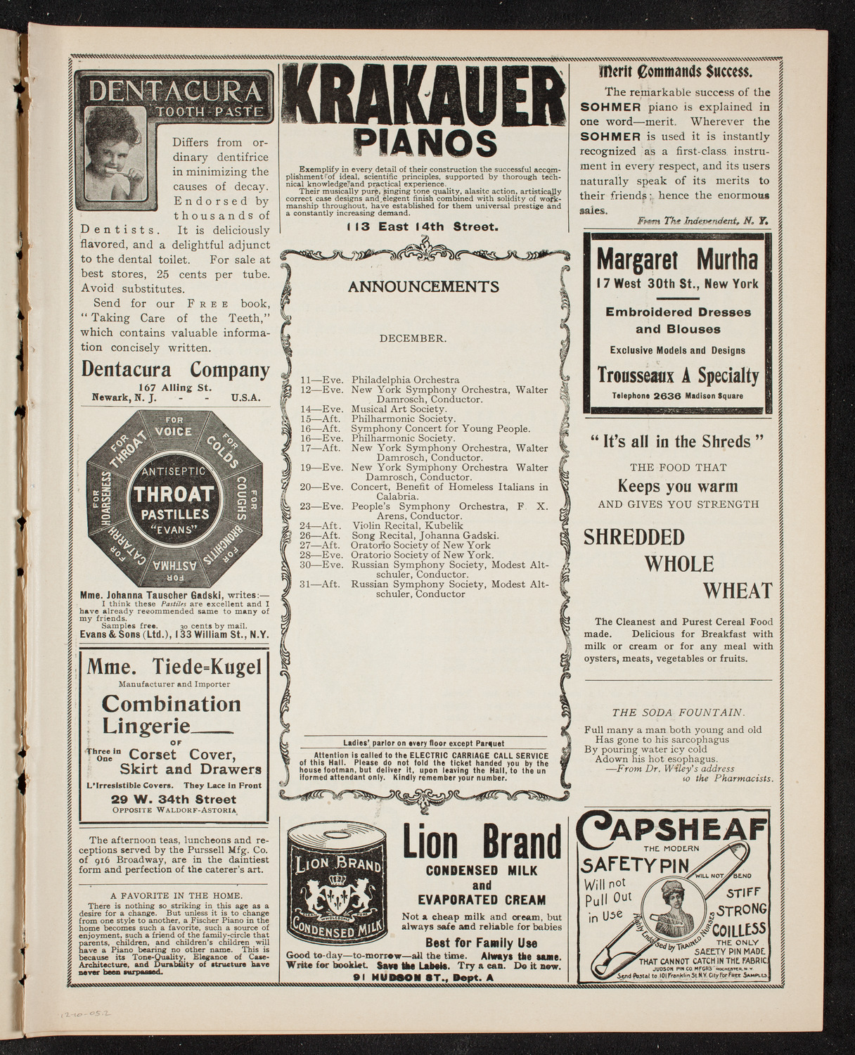 New York Symphony Orchestra, December 10, 1905, program page 3