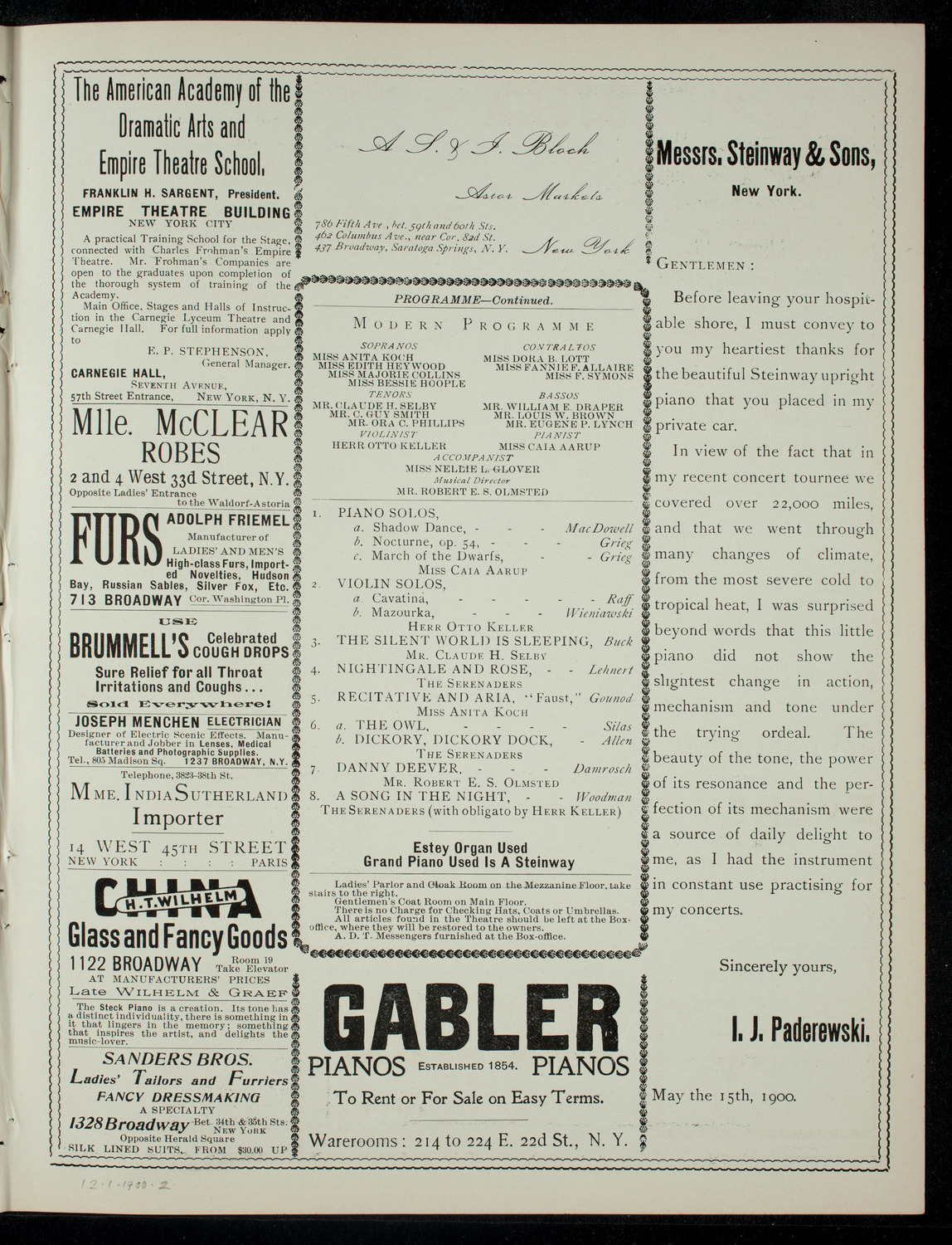 Ye Greate Concerte of Elder Elijah Allen's Singing Menne and Womenne, December 1, 1900, program page 3