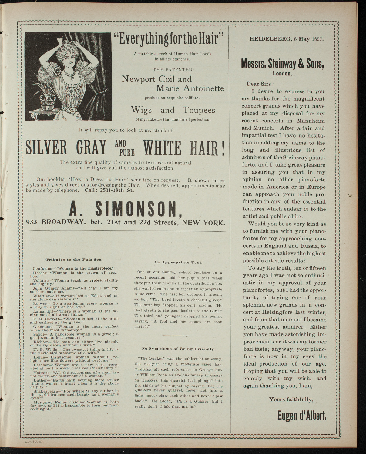 Amherst College Glee, Banjo, and Mandolin Clubs, April 11, 1899, program page 5