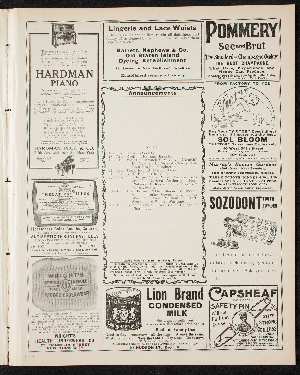 Johanna Gadski, Soprano, April 10, 1908, program page 3