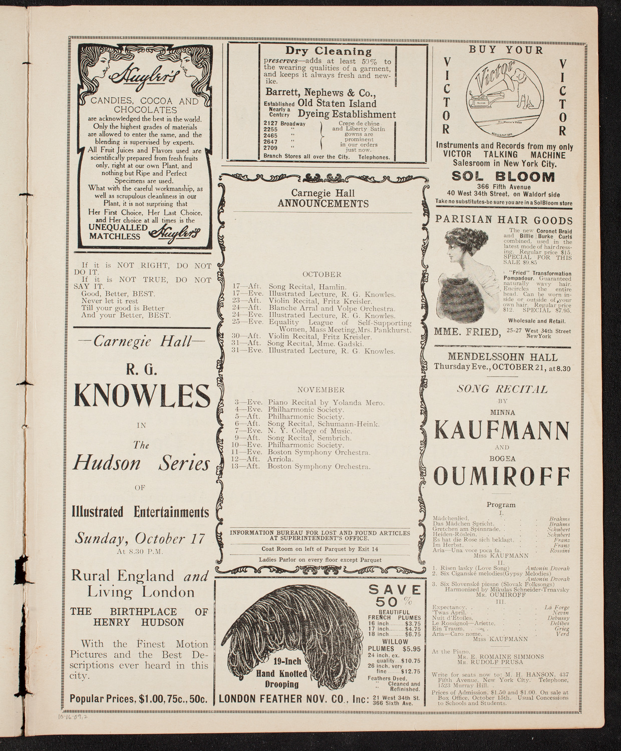 Ludwig Wüllner, October 16, 1909, program page 3