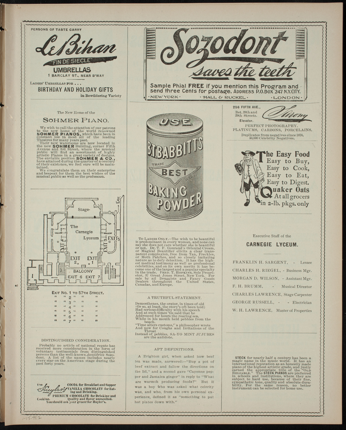 Benefit Concert for Master Max Pilzer, January 15, 1899, program page 3