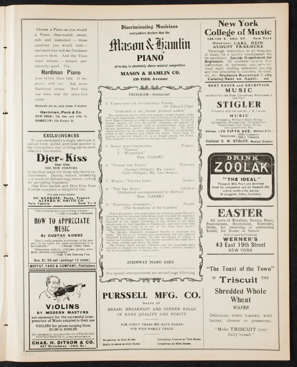 New York Symphony Orchestra, March 31, 1907, program page 7