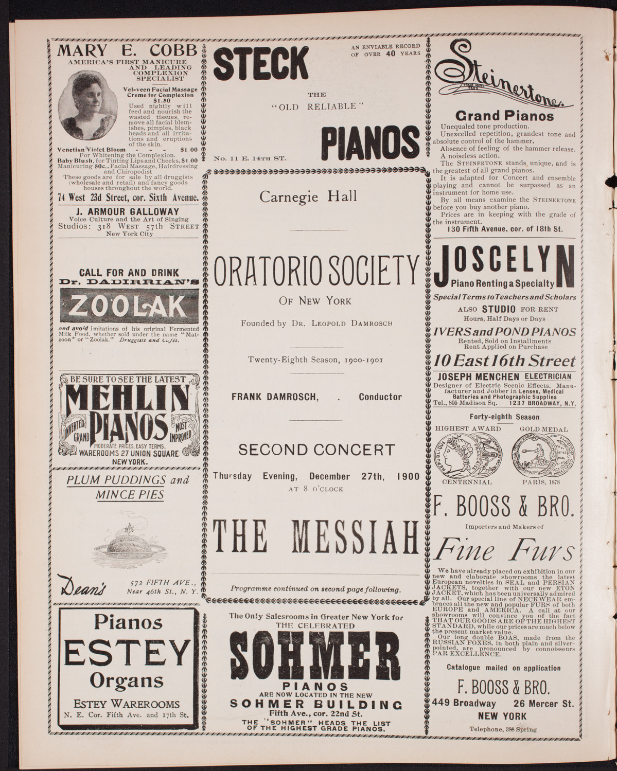 Oratorio Society of New York, December 27, 1900, program page 4