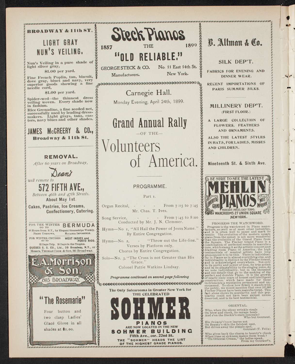 Rally: Volunteers of America, April 24, 1899, program page 4