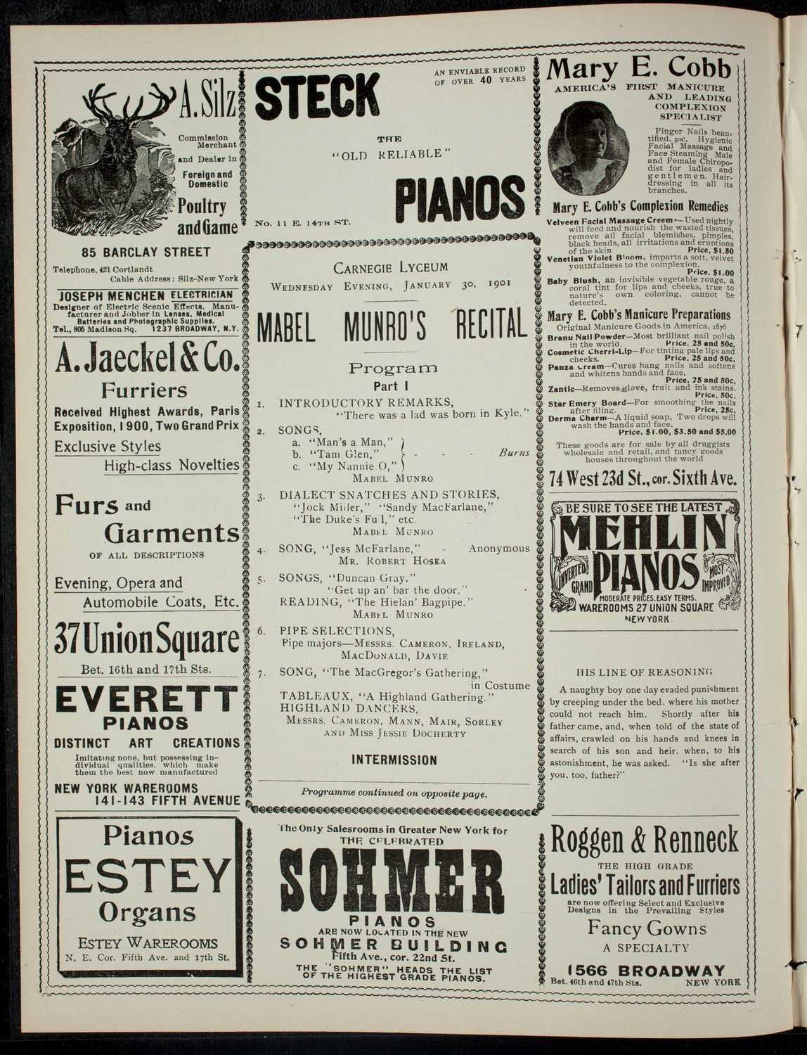 Mabel Munro's Recital, January 30, 1901, program page 2