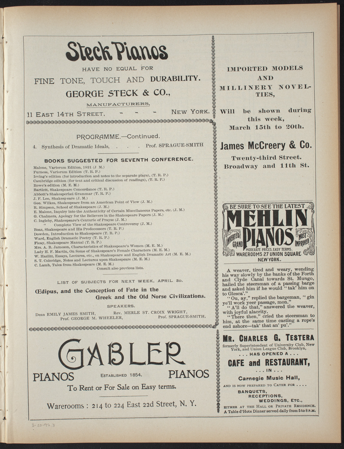 Saturday Morning Conferences on Comparative Literature, March 20, 1897, program page 5