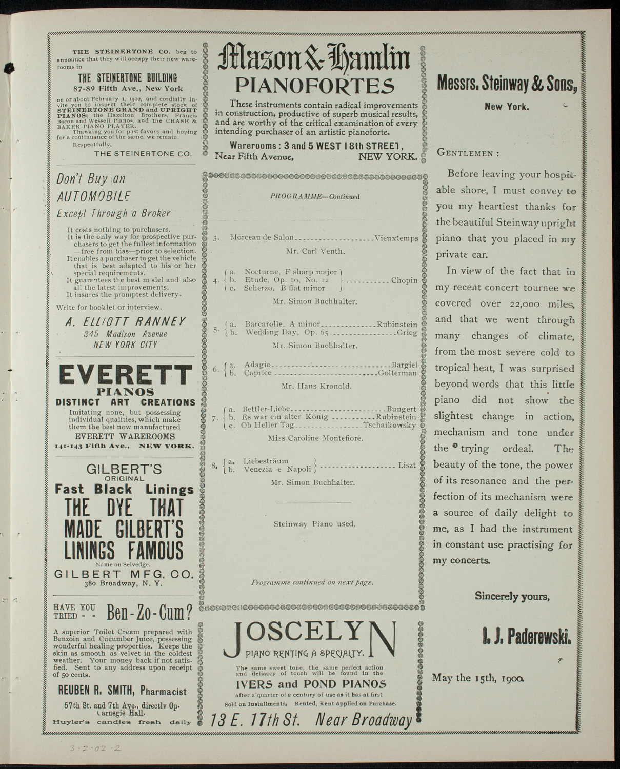 Grand Concert given by Simon Buchhalter, March 2, 1902, program page 3