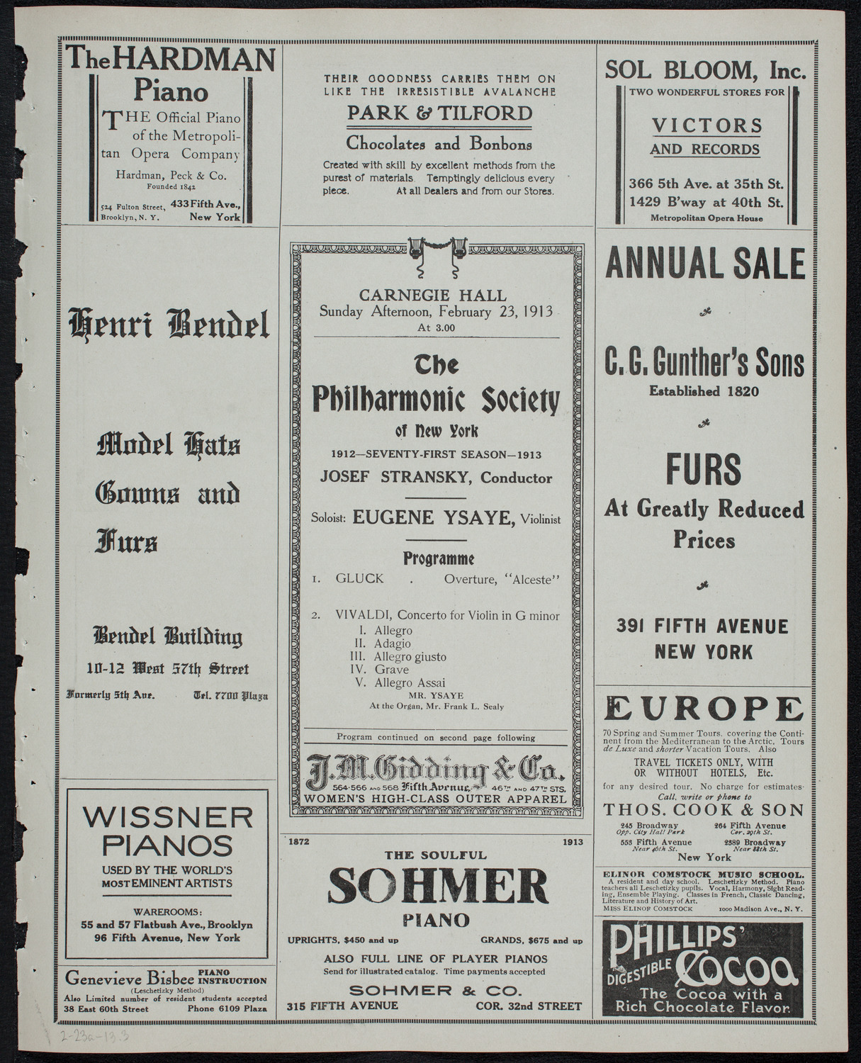 New York Philharmonic, February 23, 1913, program page 5