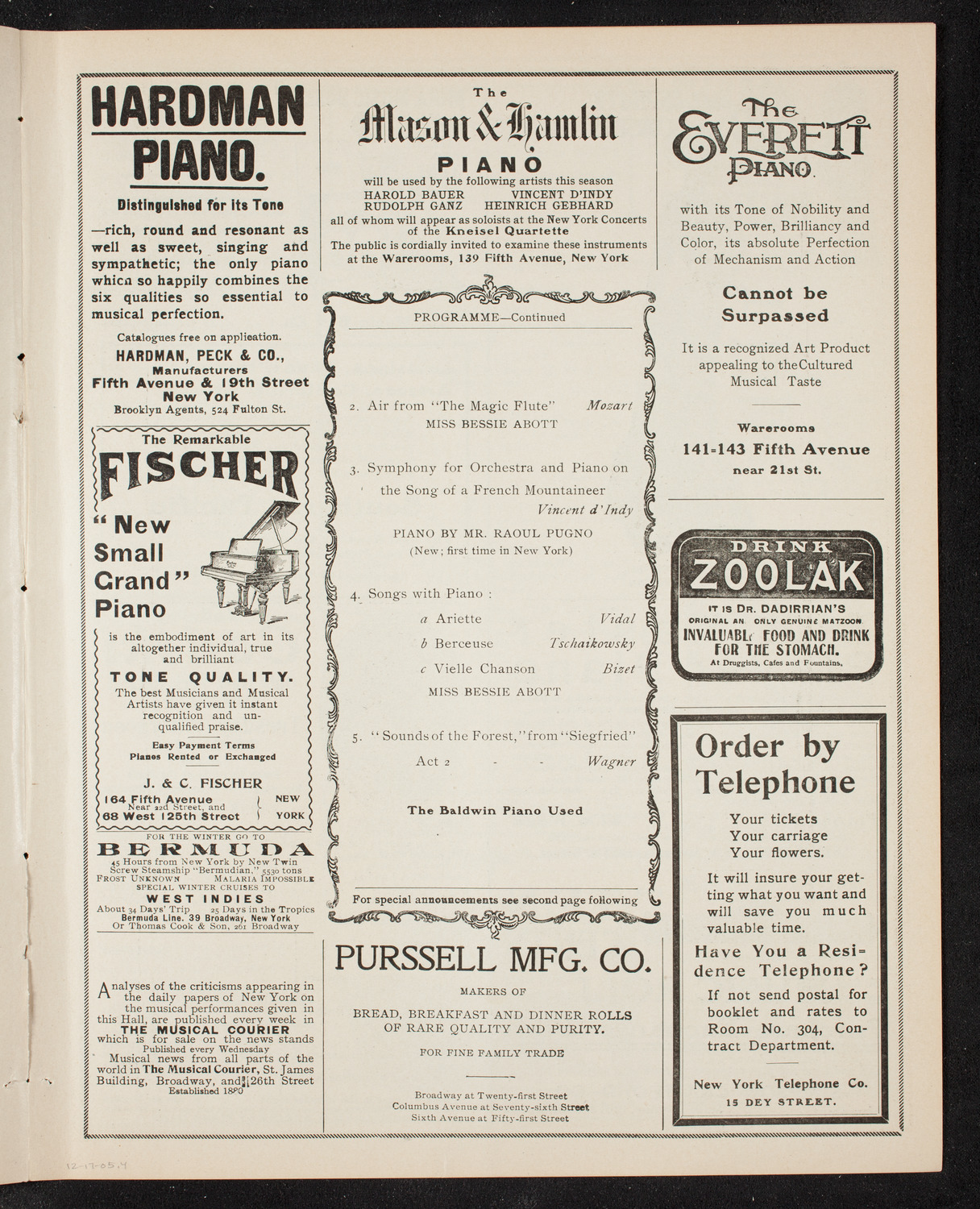 New York Symphony Orchestra, December 17, 1905, program page 7