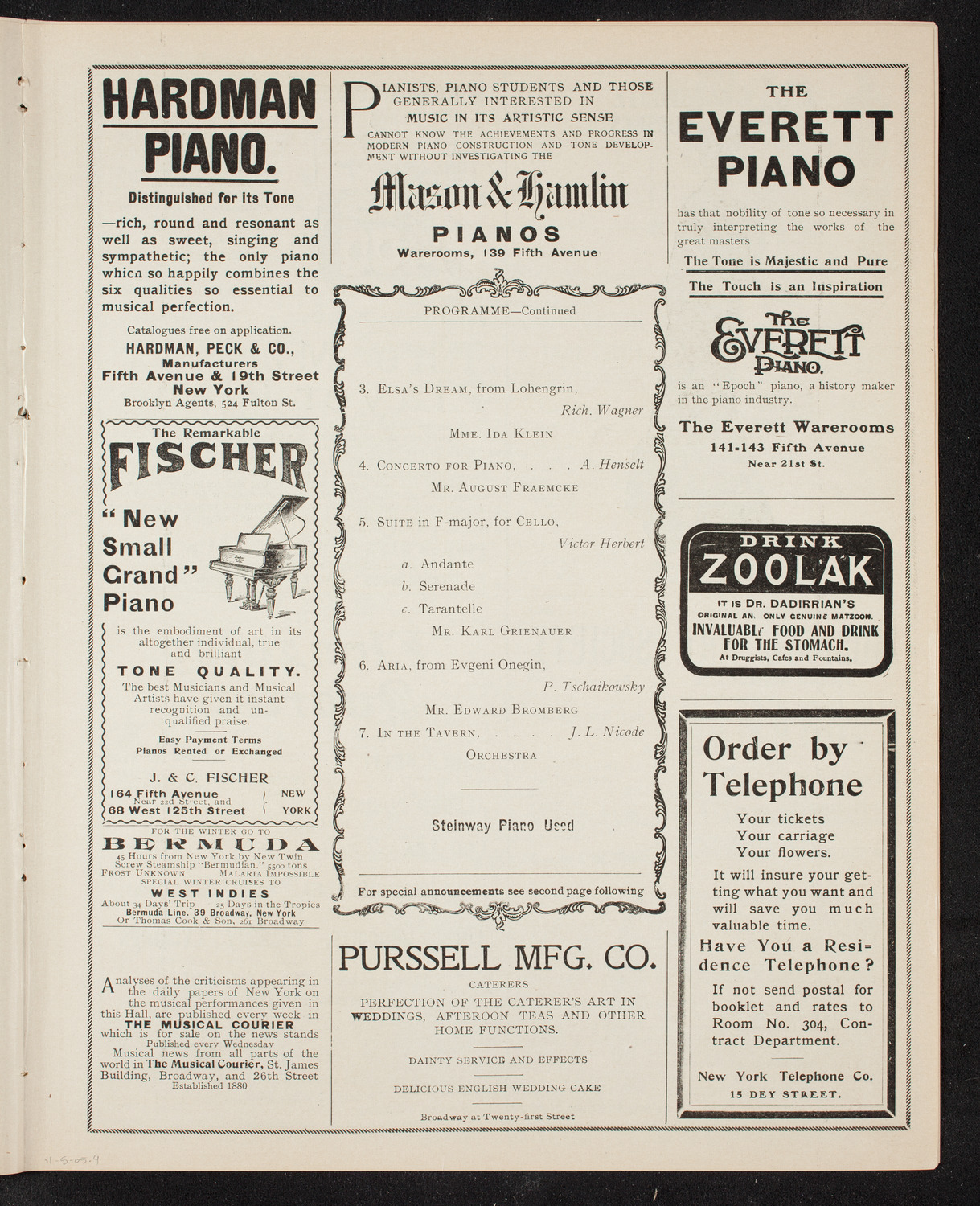 New York German Conservatory of Music Concert, November 5, 1905, program page 7