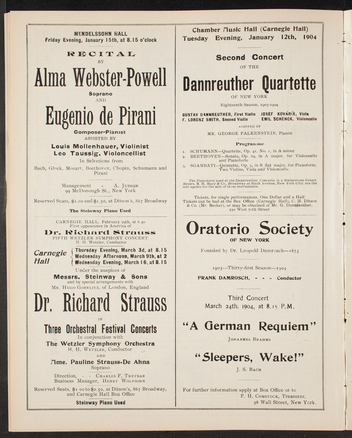 New York Philarmonic, January 9, 1904, program page 10