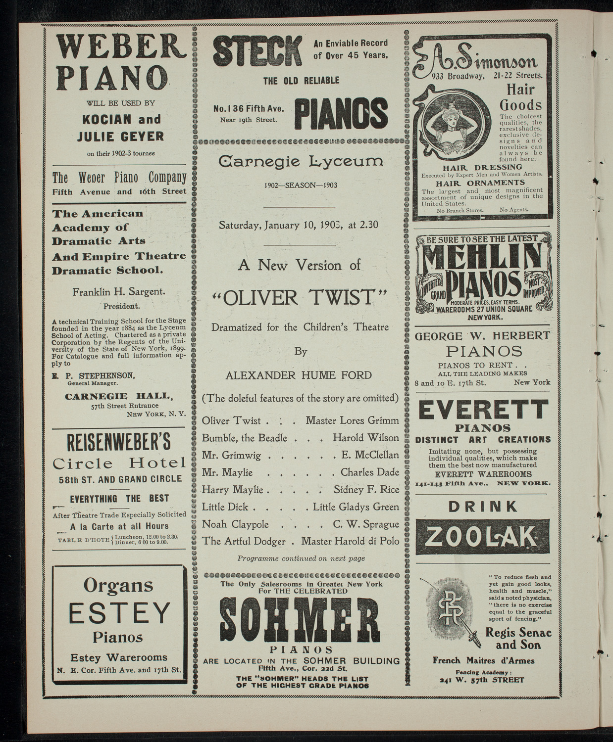 The Children's Theatre, January 10, 1903, program page 2