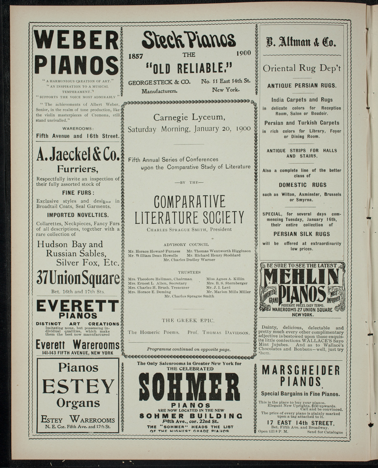 Comparative Literature Society, January 20, 1900, program page 2