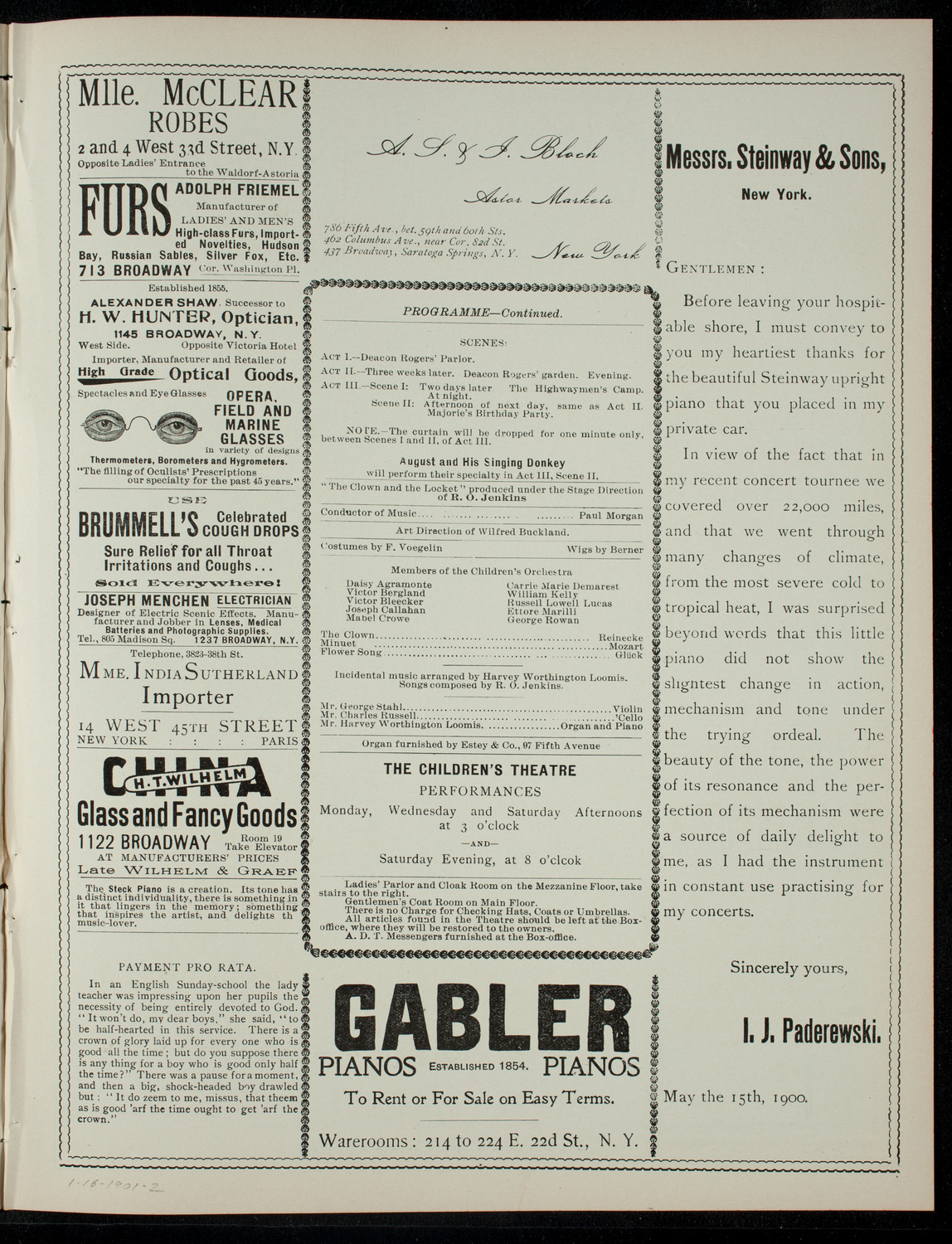 The Children's Theatre, January 16, 1901, program page 3