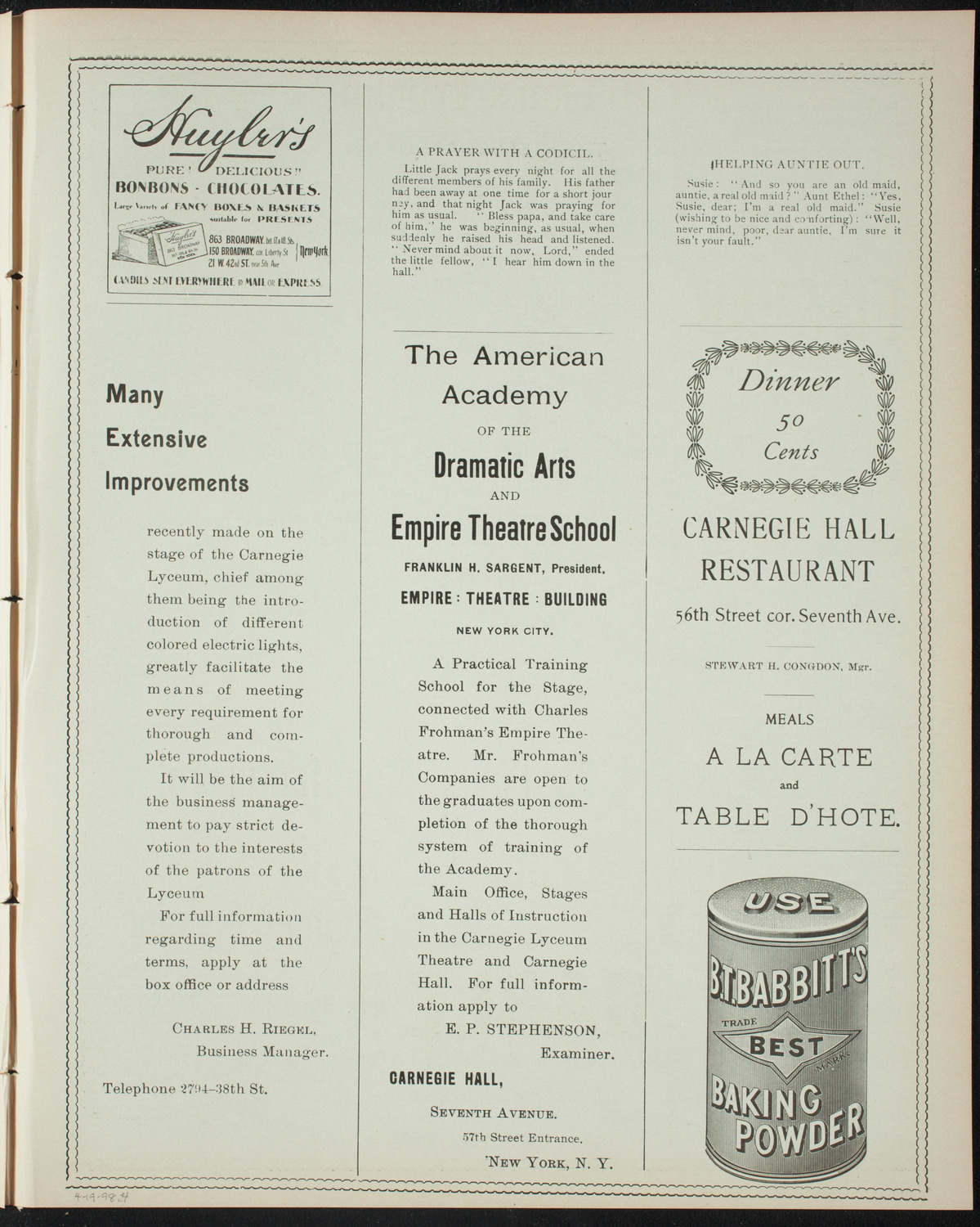 Trinity School Dramatic Club, April 19, 1898, program page 7