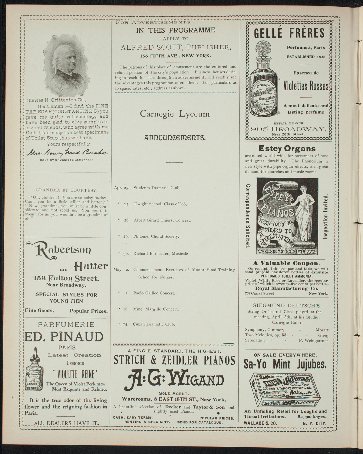 Cercle Choral et Dramatique Francais "La Cigale", April 25, 1898, program page 2