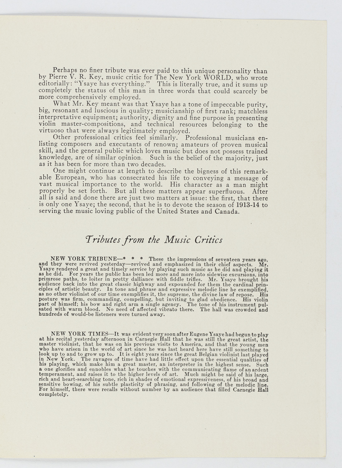 Cancelled Concert: Eugène Ysaÿe, April 18, 1914