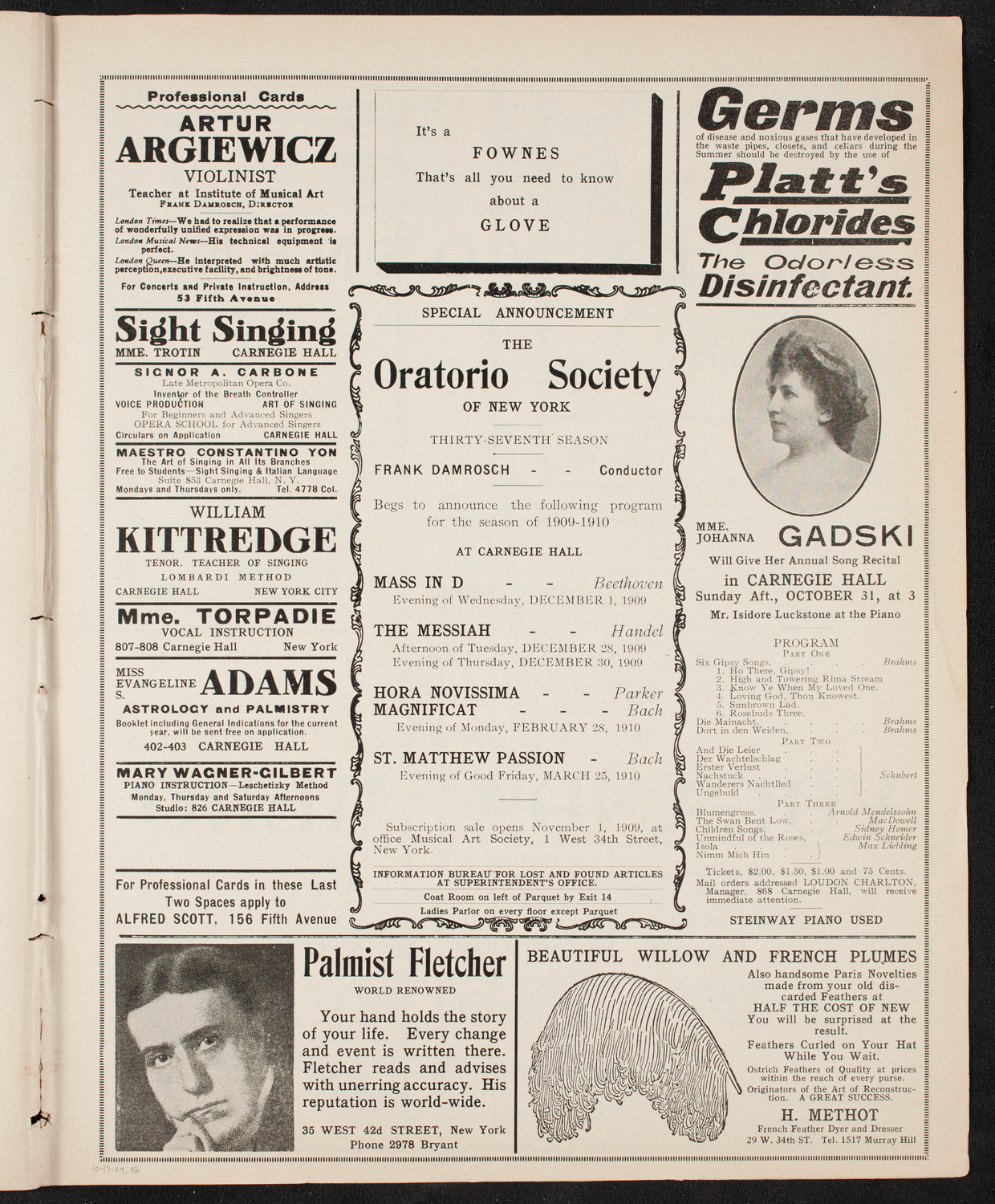 Lecture by R.G. Knowles, October 17, 1909, program page 9