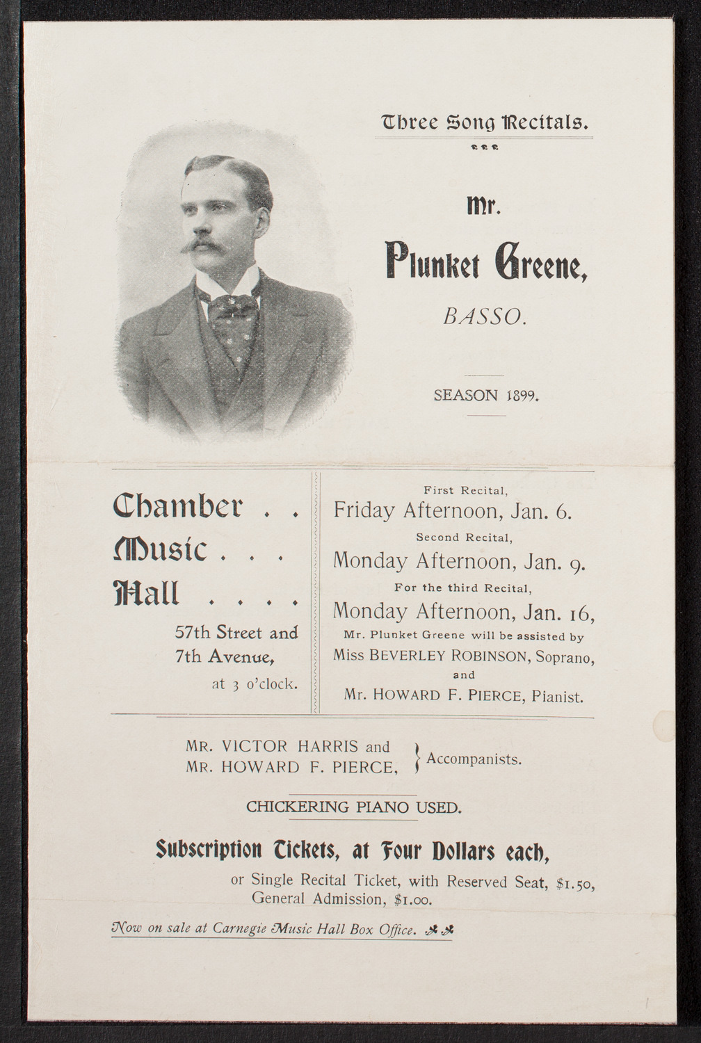 Plunket Greene, January 19, 1899, program page 1