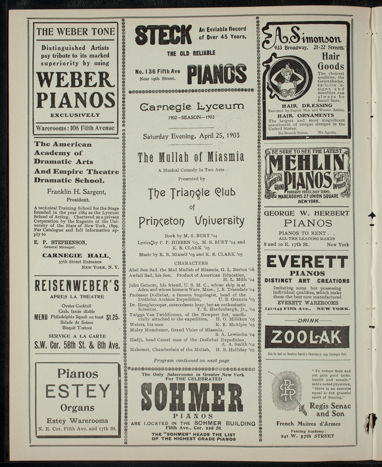 The Triangle Club of Princeton University, April 25, 1903, program page 2