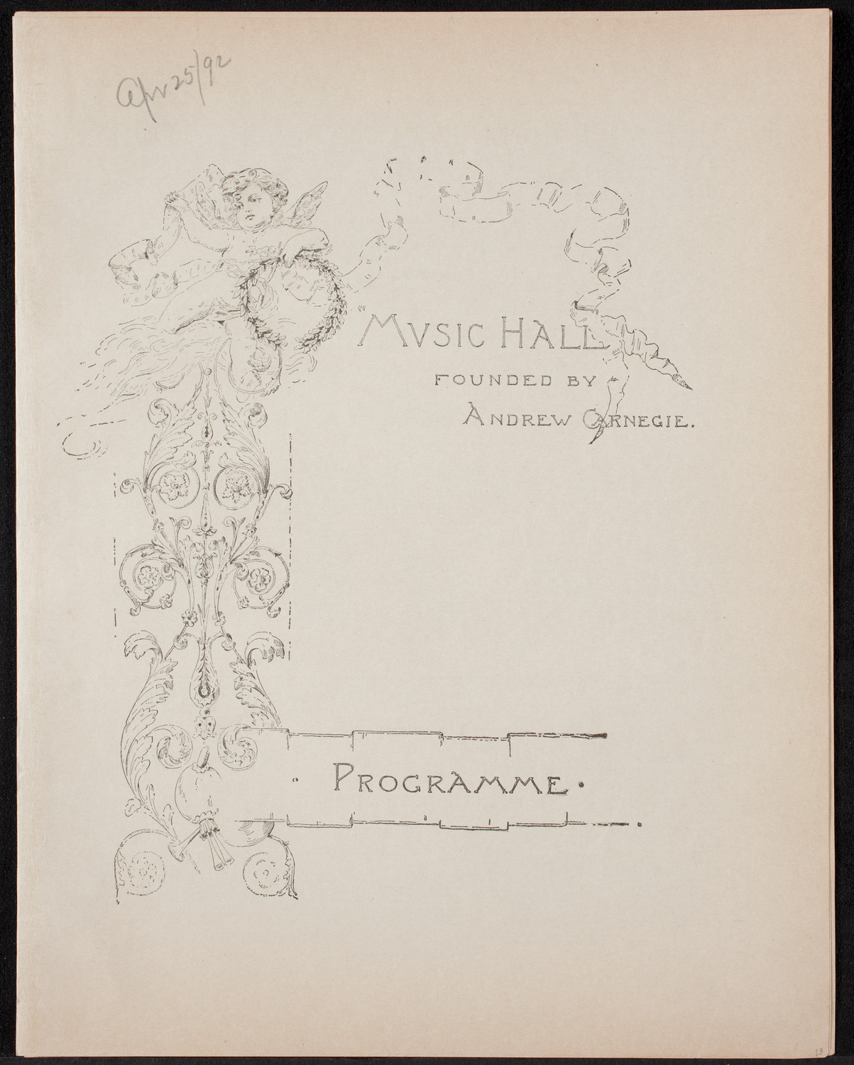 Urania Scientific Theatre, April 25, 1892, program page 1