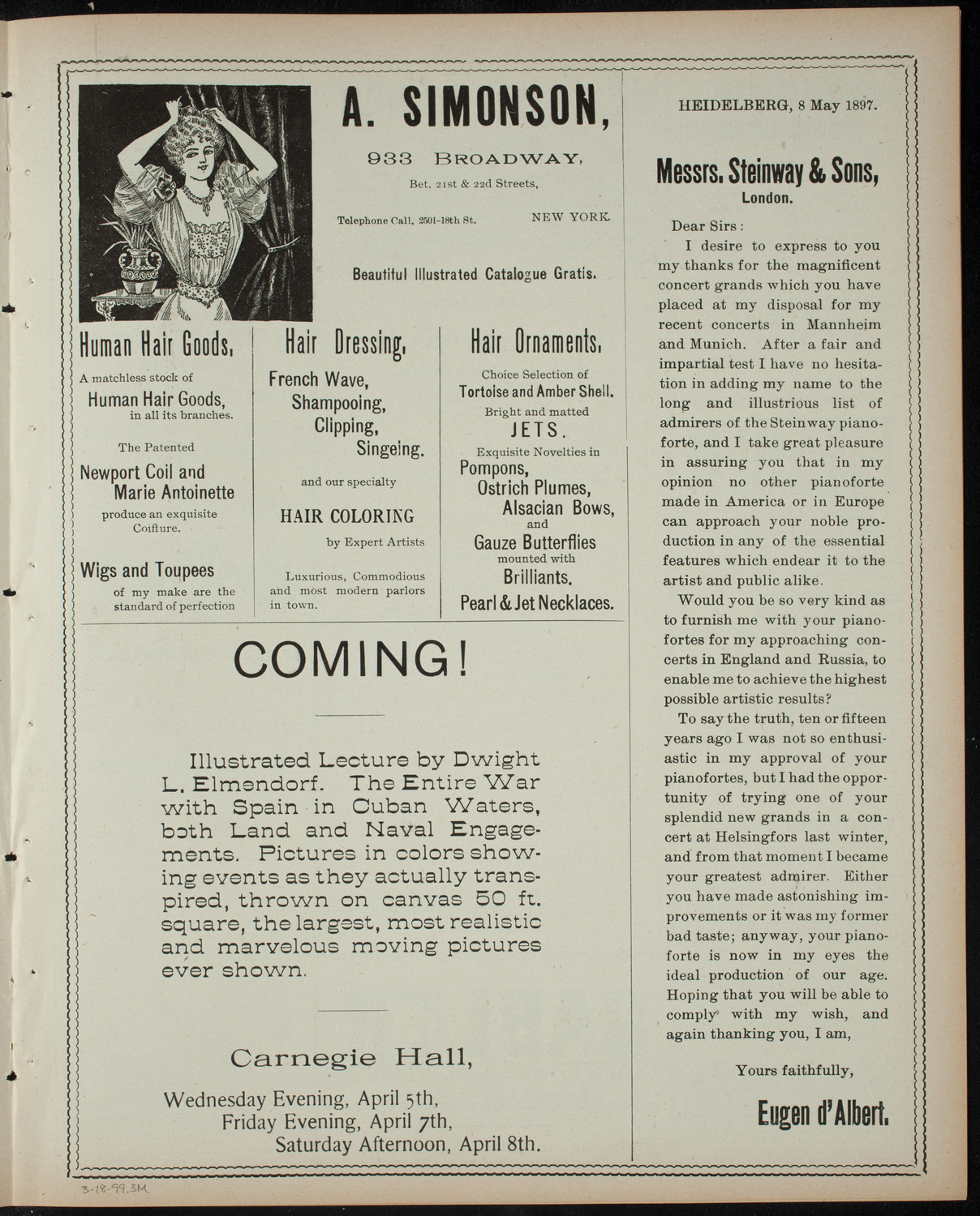 Comparative Literature Society Saturday Morning Conference, March 18, 1899, program page 5