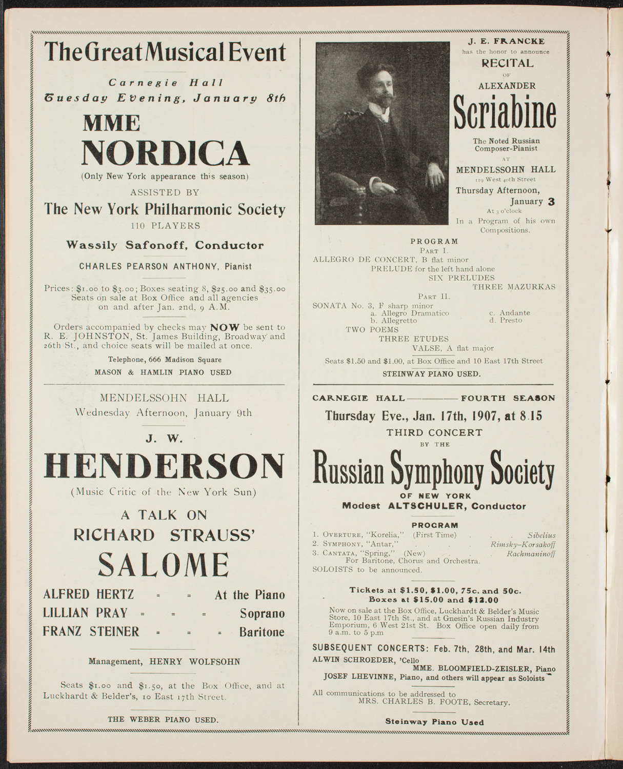 New York Symphony Orchestra, December 30, 1906, program page 10