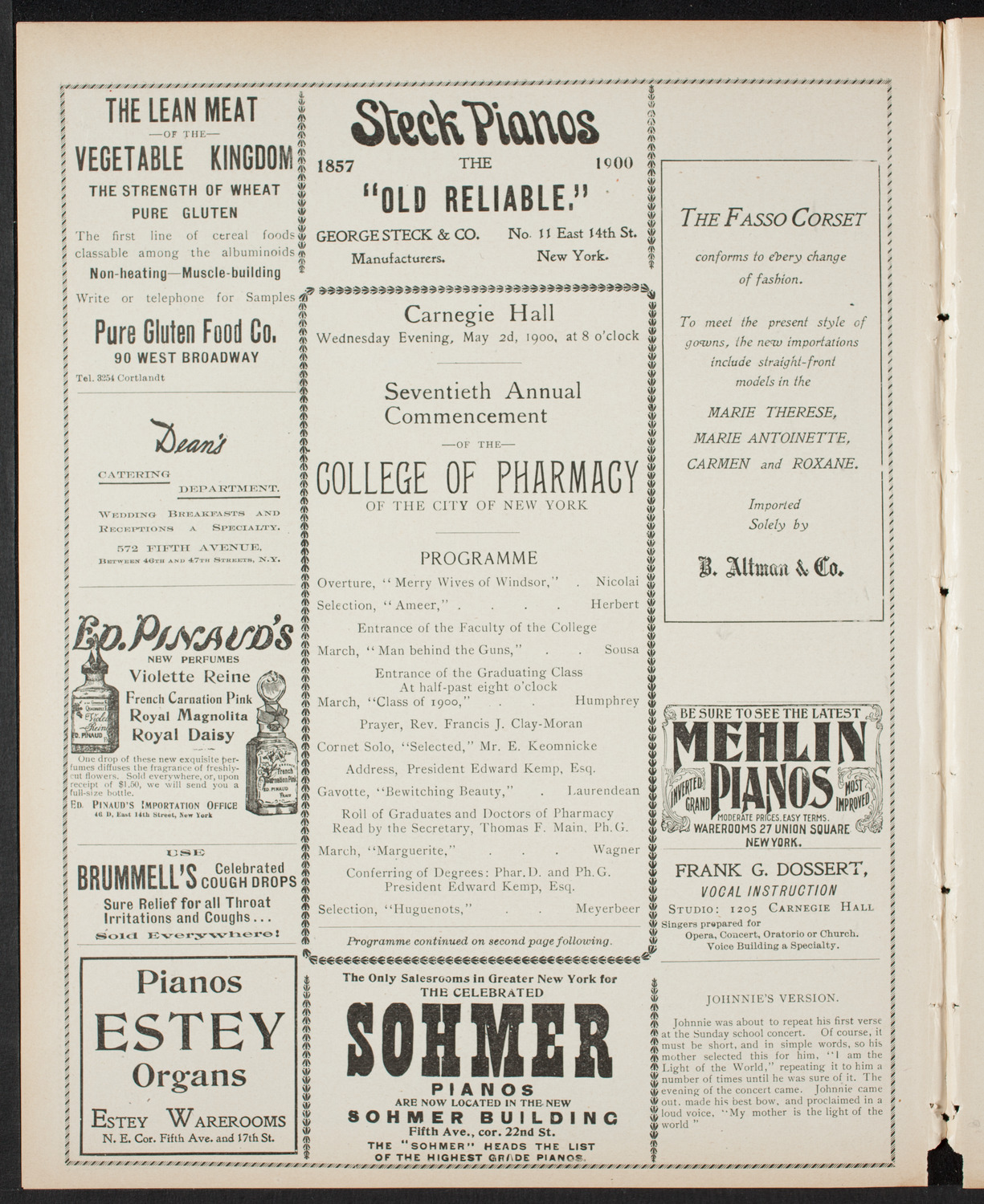 Graduation: College of Pharmacy of the City of New York, May 2, 1900, program page 4