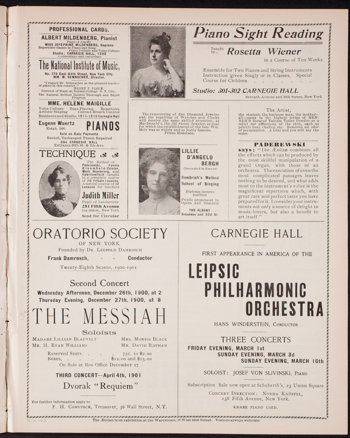 New York Philharmonic, December 21, 1900, program page 3