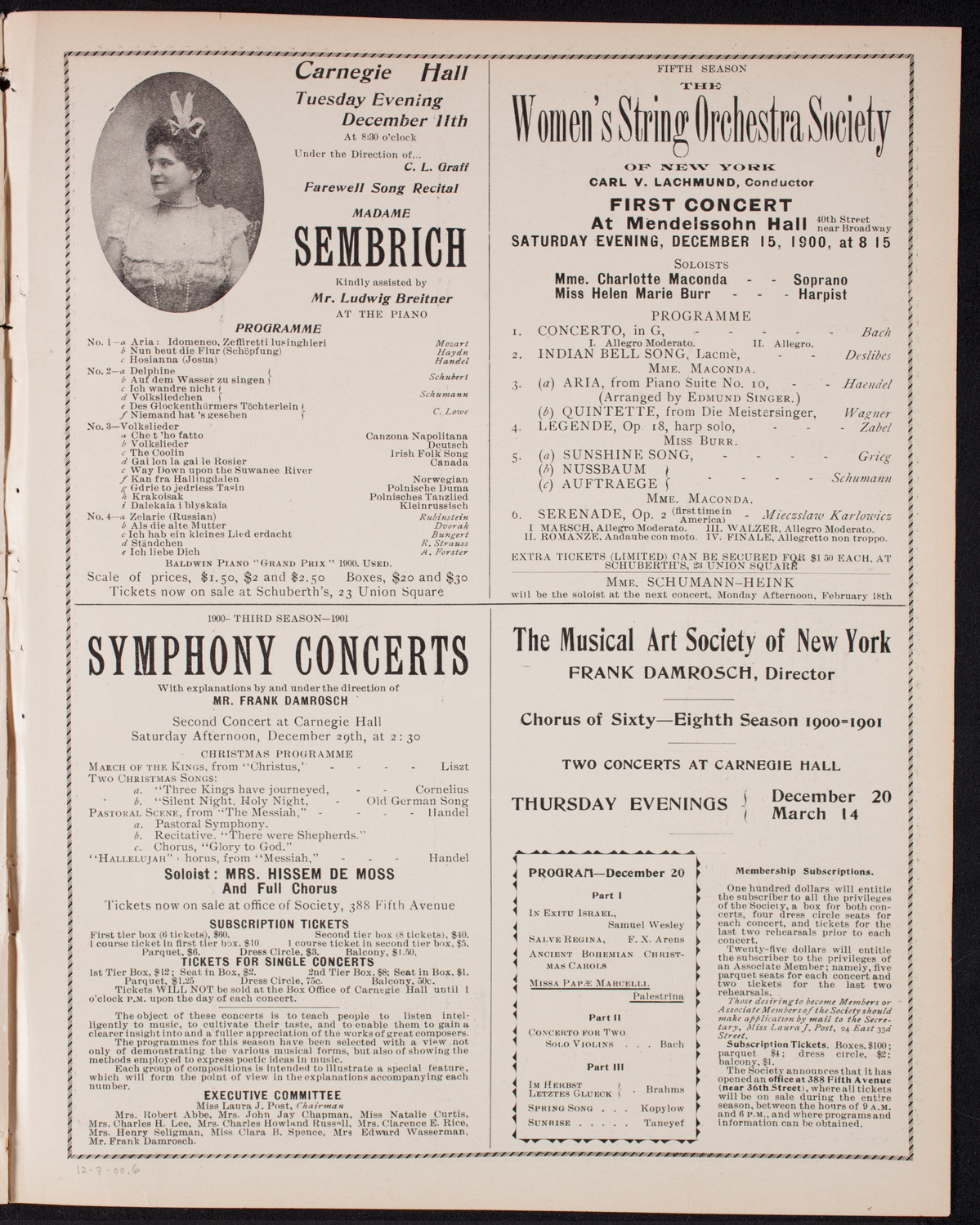 New York Philharmonic, December 7, 1900, program page 11