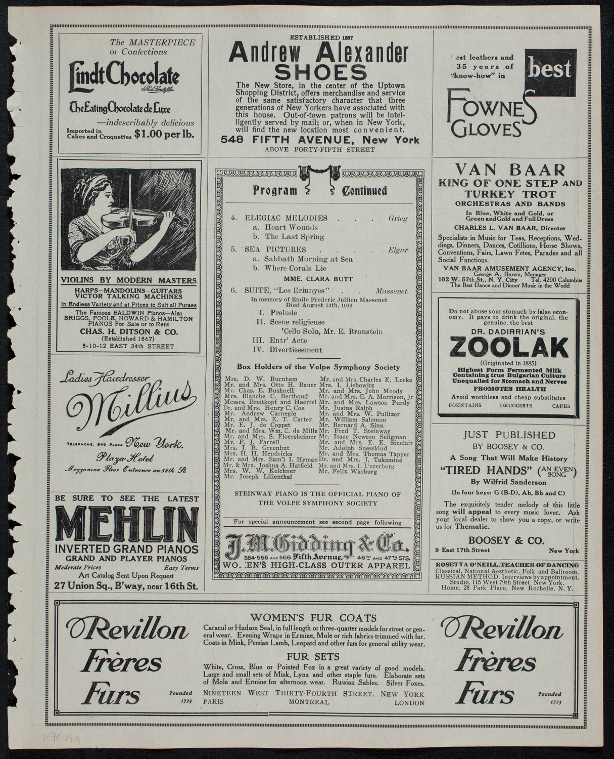 Volpe Symphony Society of New York, January 7, 1913, program page 7