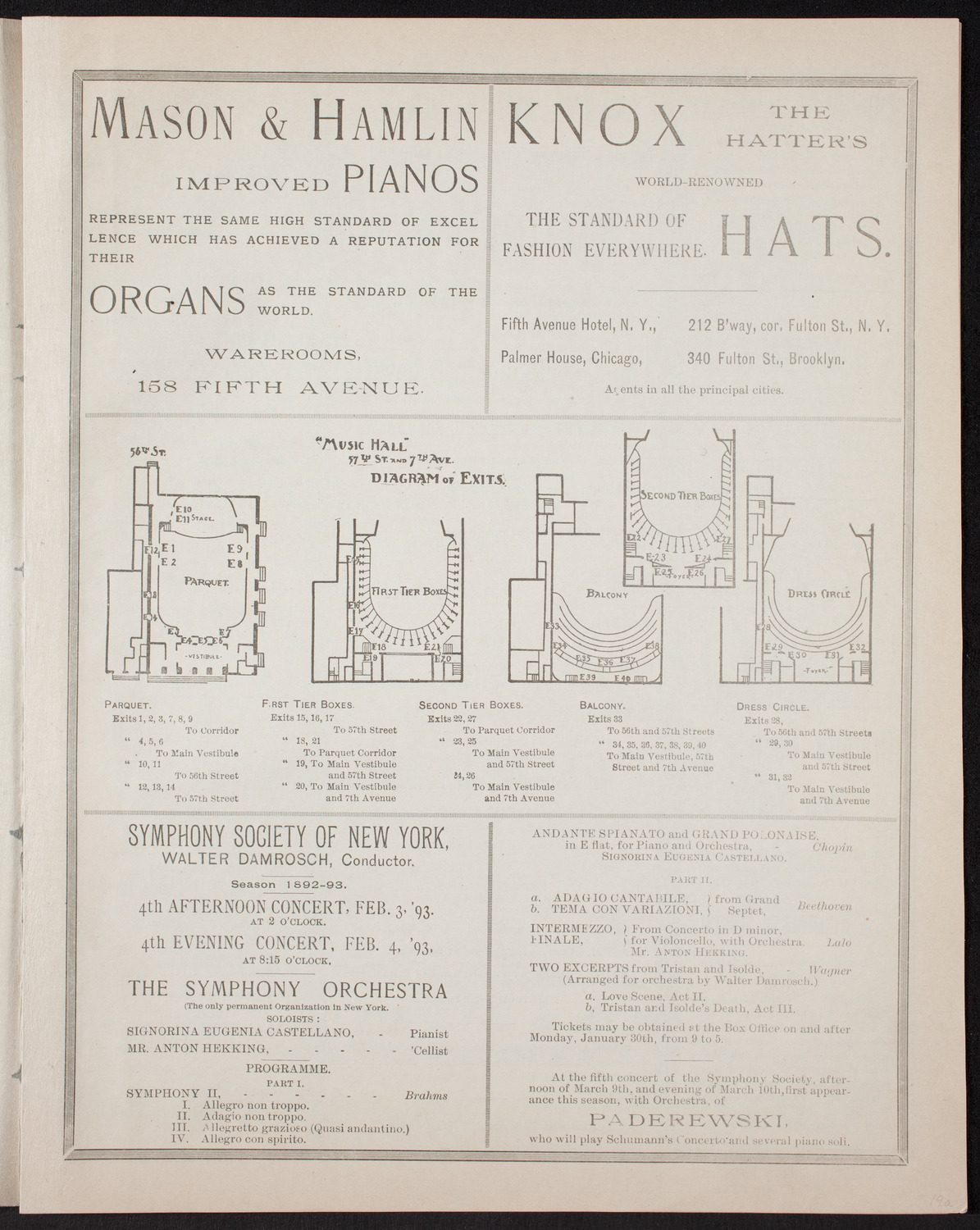 Opera: L'amico Fritz, January 31, 1893, program page 3