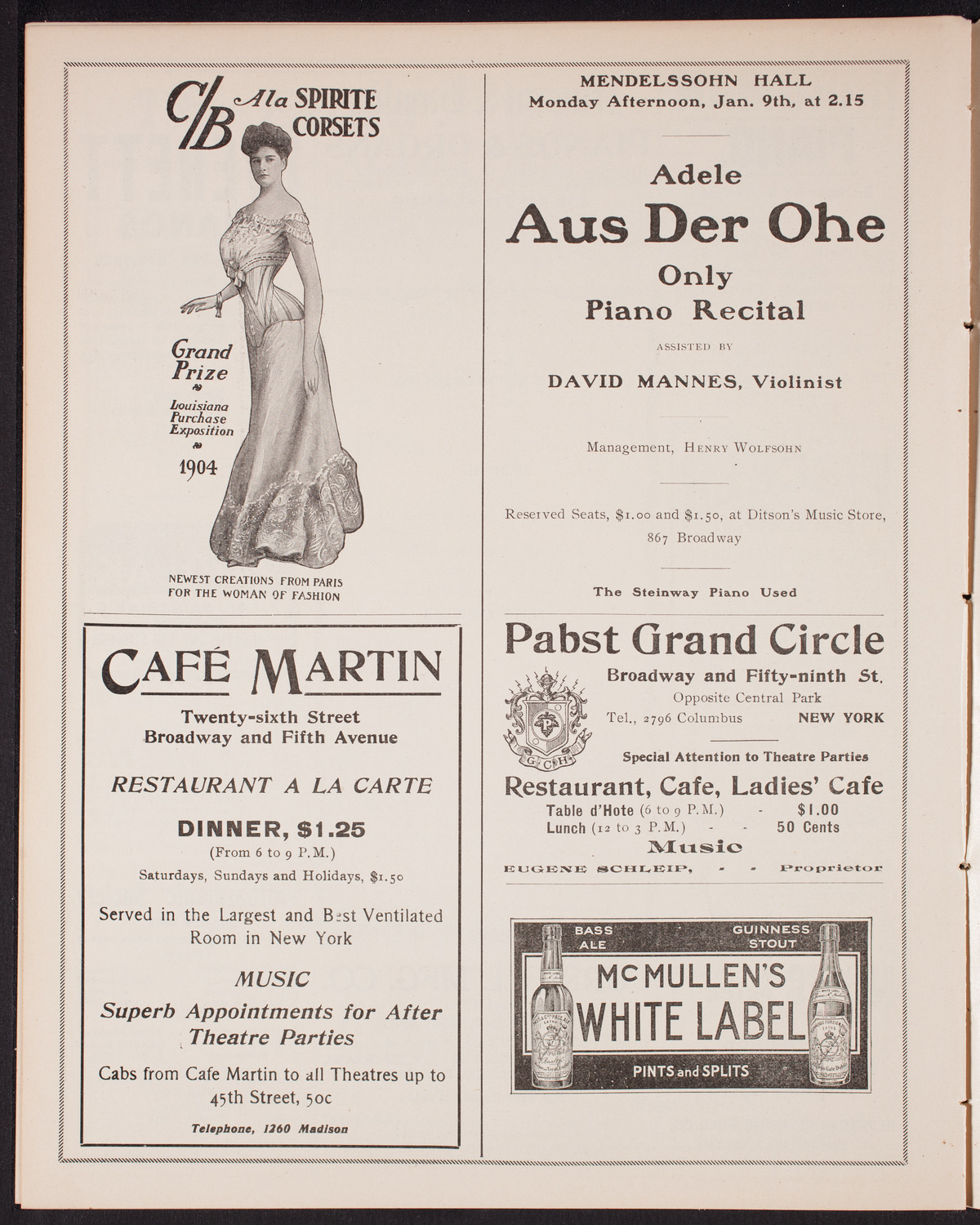 New York Philharmonic, January 6, 1905, program page 8
