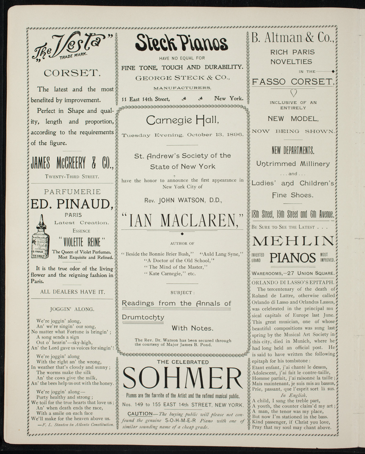 Lecture by Ian Maclaren (Rev. John Watson), October 13, 1896, program page 4
