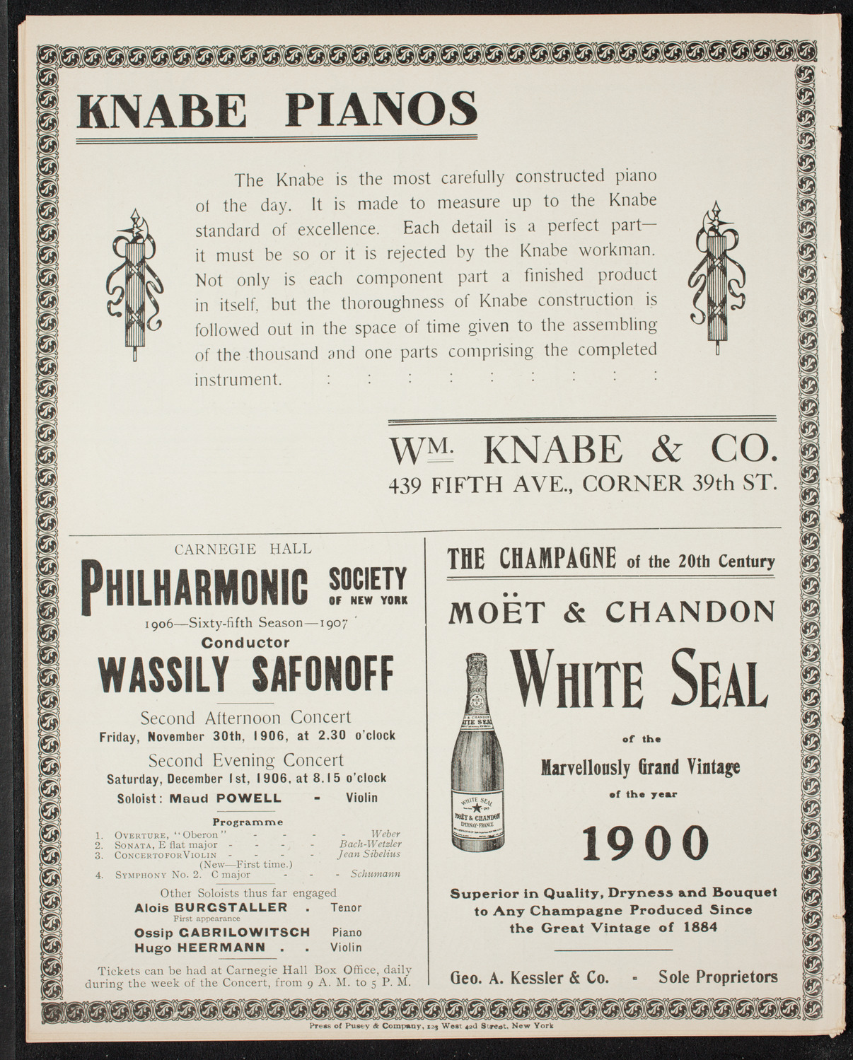 Josef Lhévinne, Piano, November 22, 1906, program page 12
