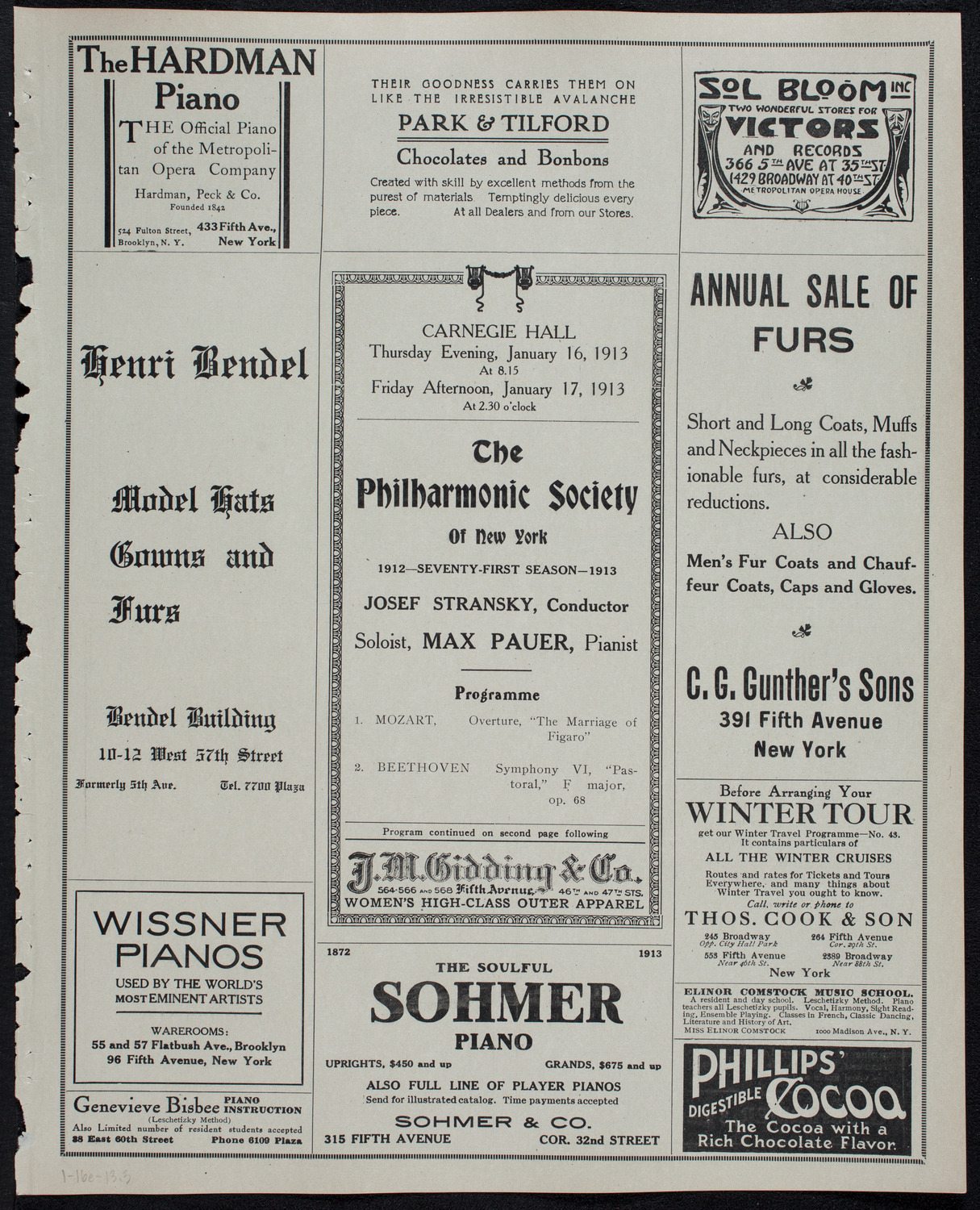 New York Philharmonic, January 16, 1913, program page 5